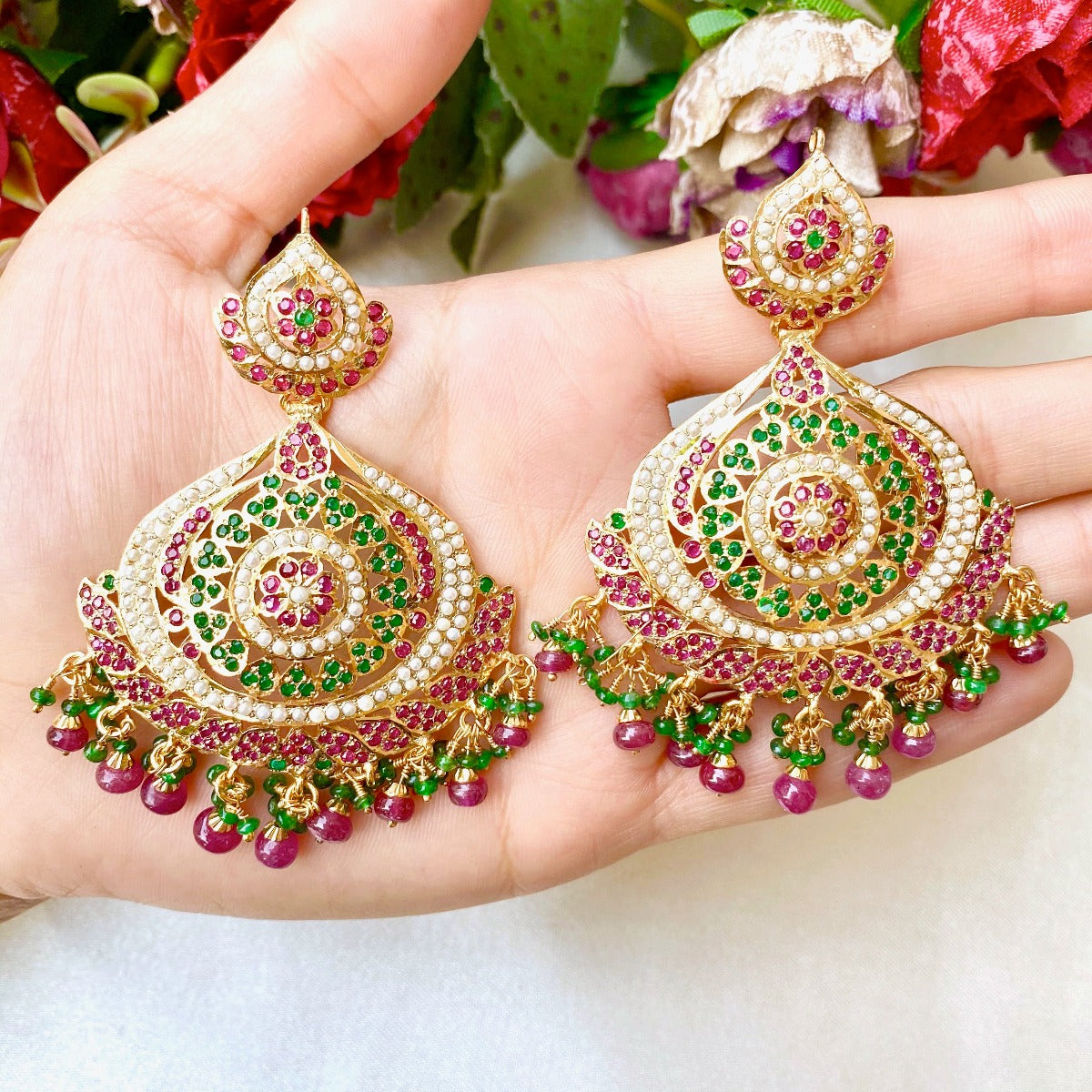 statement ruby emerald earrings