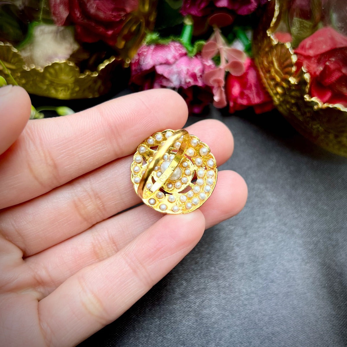 small pearl ring on gold