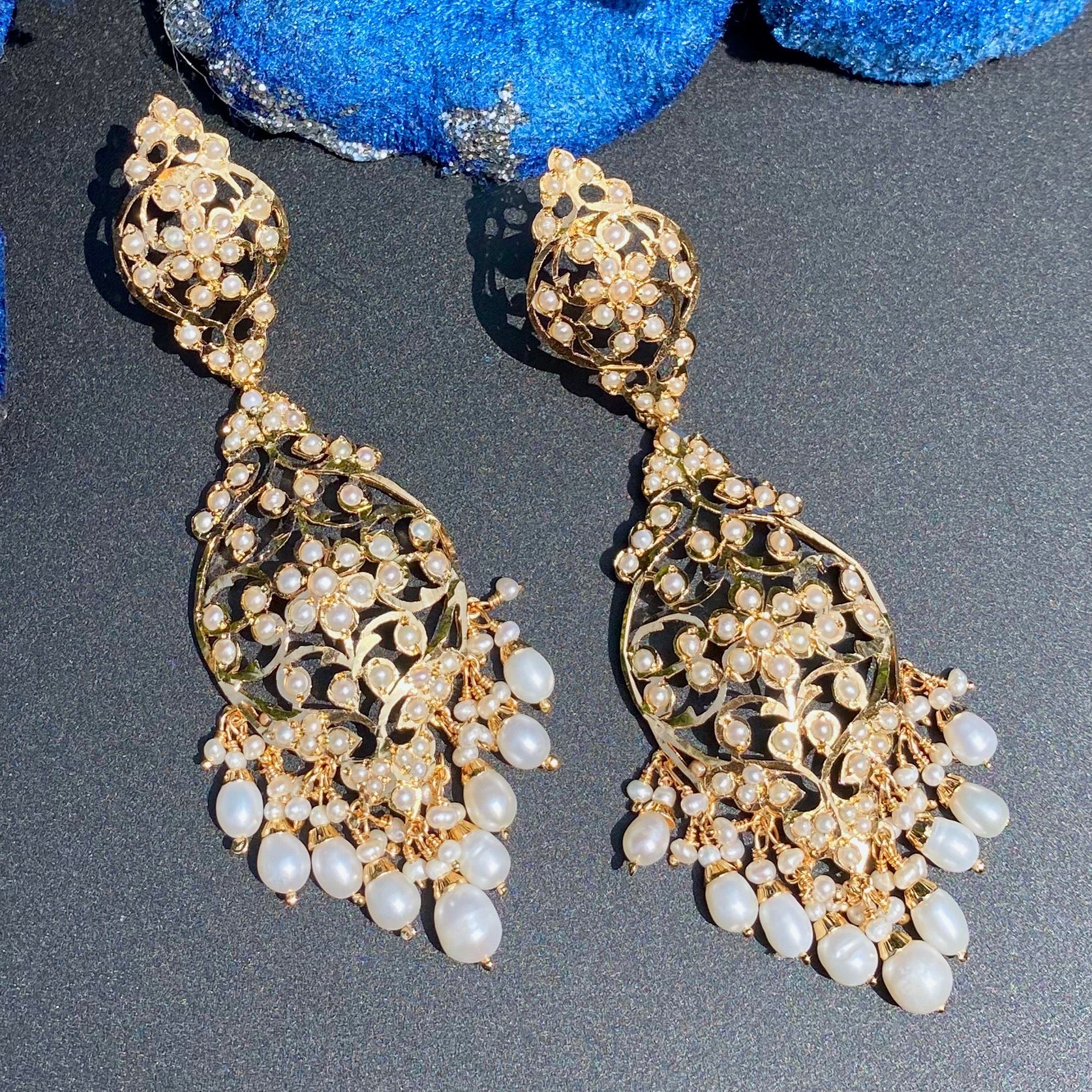 Antique Design Long Pearl Earrings | Edwardian Era Inspired | Freshwater Pearls on Silver ER 606