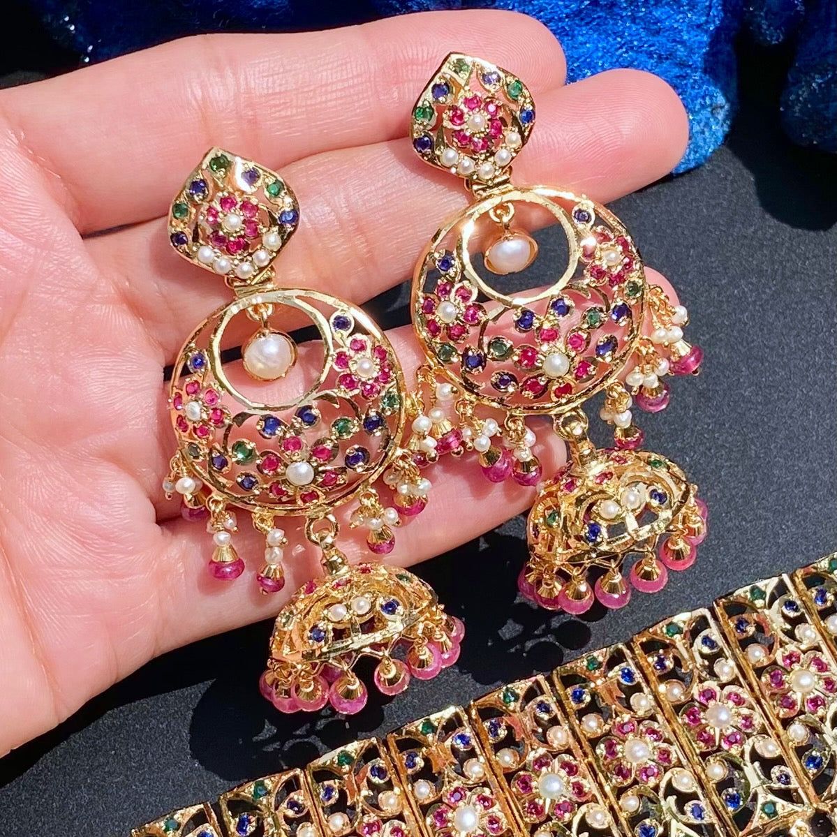 Bridal Choker Paired with Chandbali Earrings | Premium Indian Silver Jewelry | Gold Plated NS 419