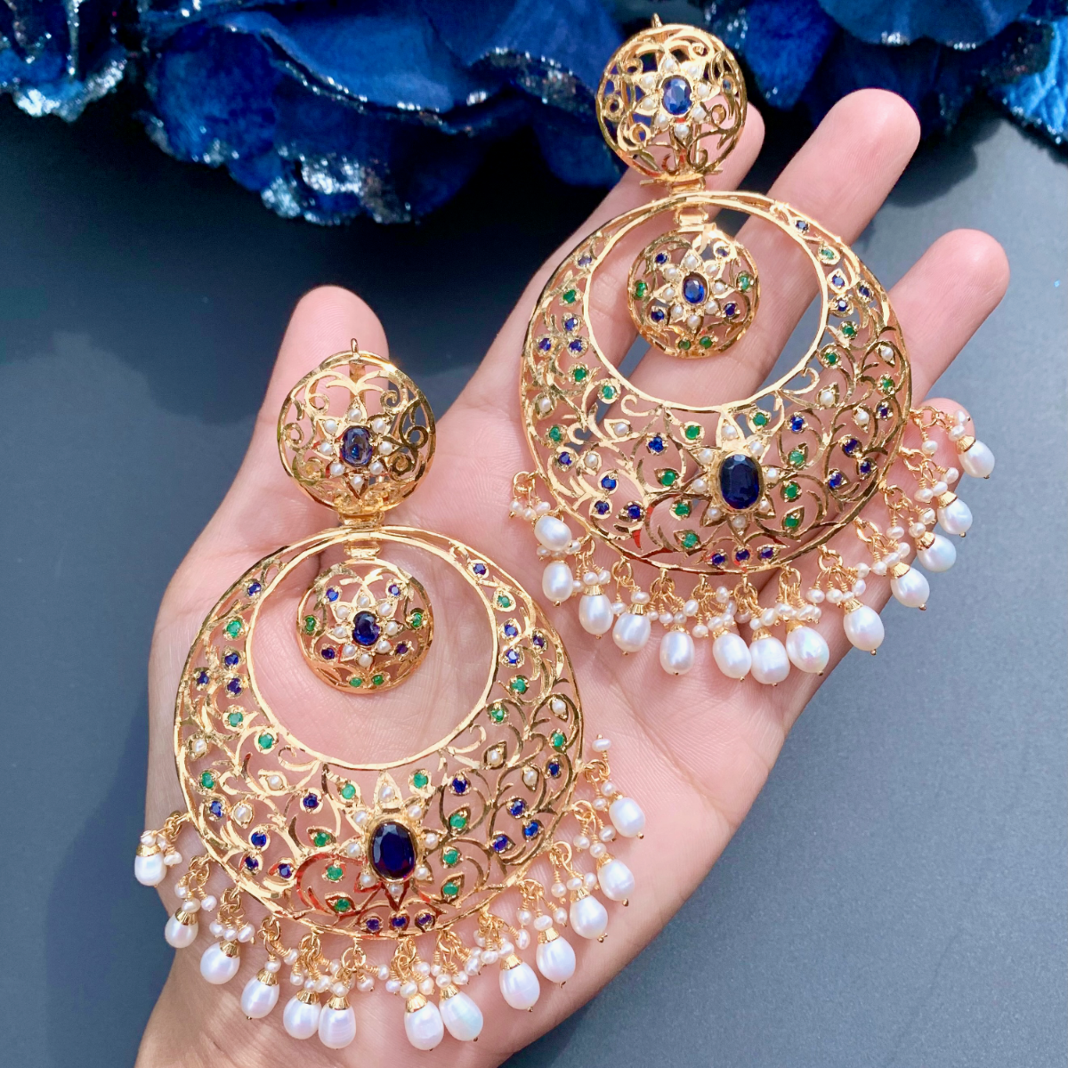 large punjabi chandbali earrings