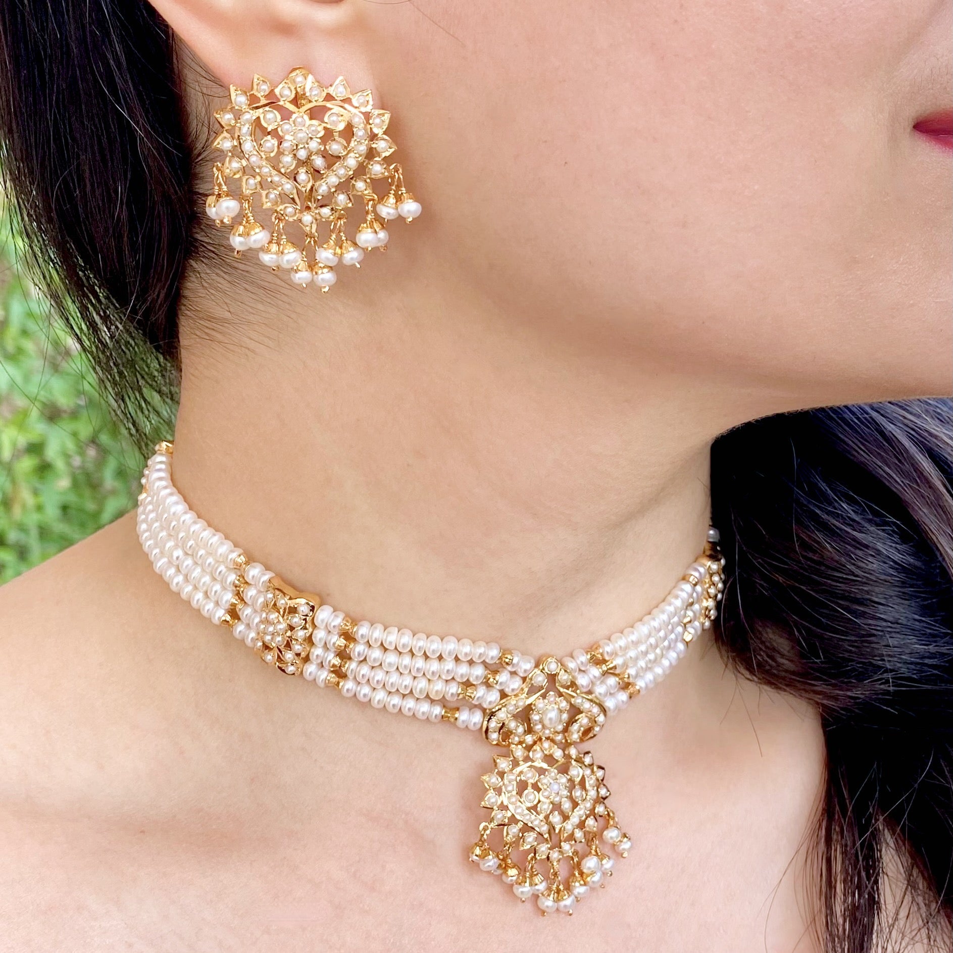 gold coated pakistani pearl choker