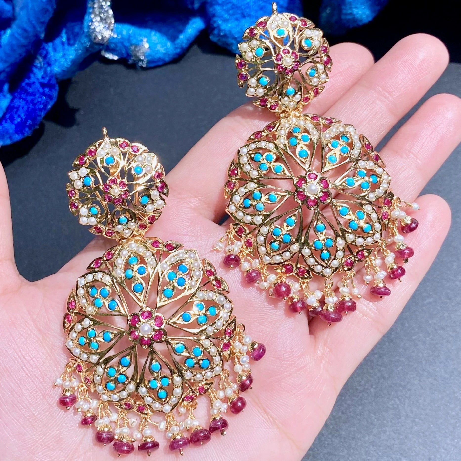 Large Round Jadau Dangler Earrings | Gold Plated on 925 Silver | ER 603
