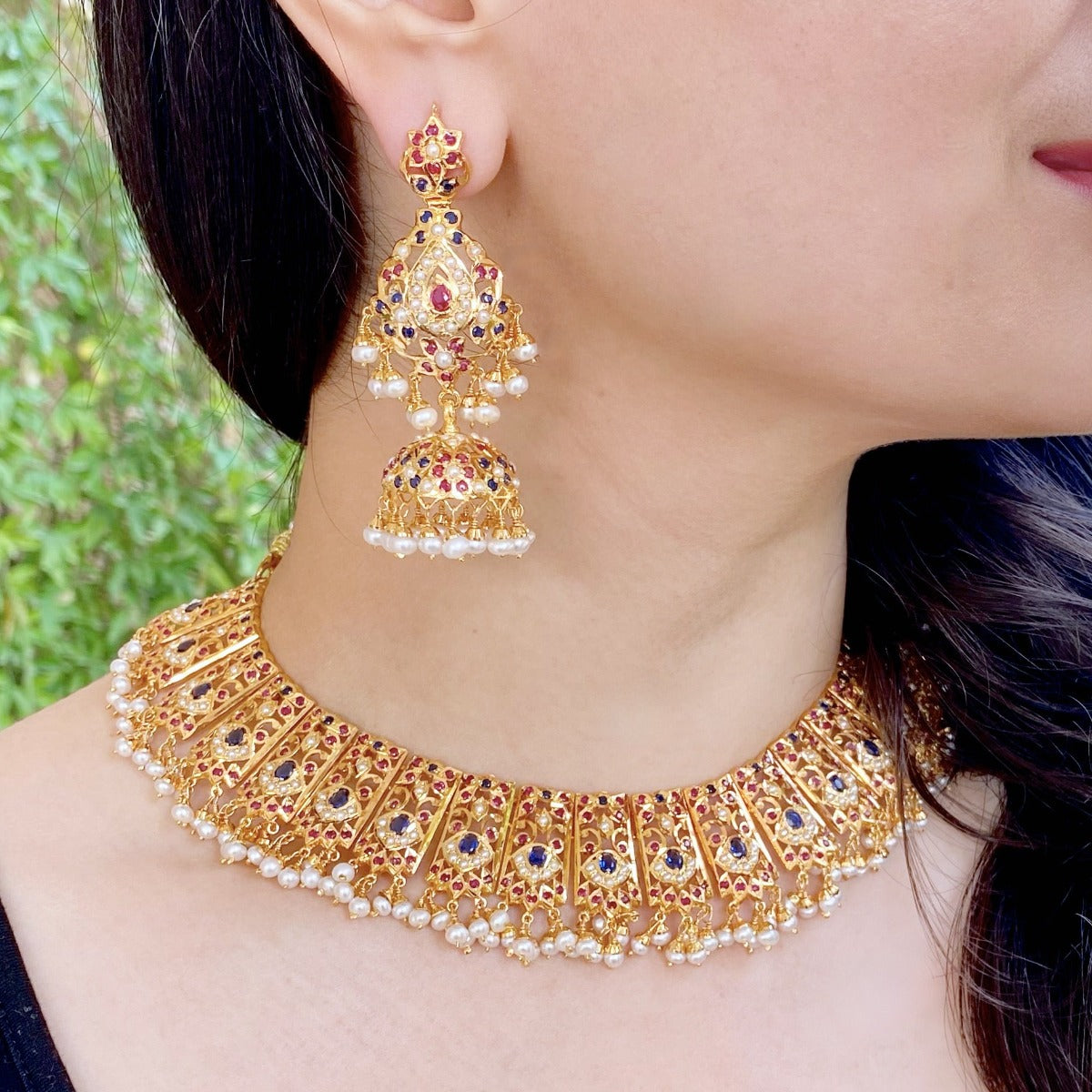 hyderabadi jadau set with neelam stones