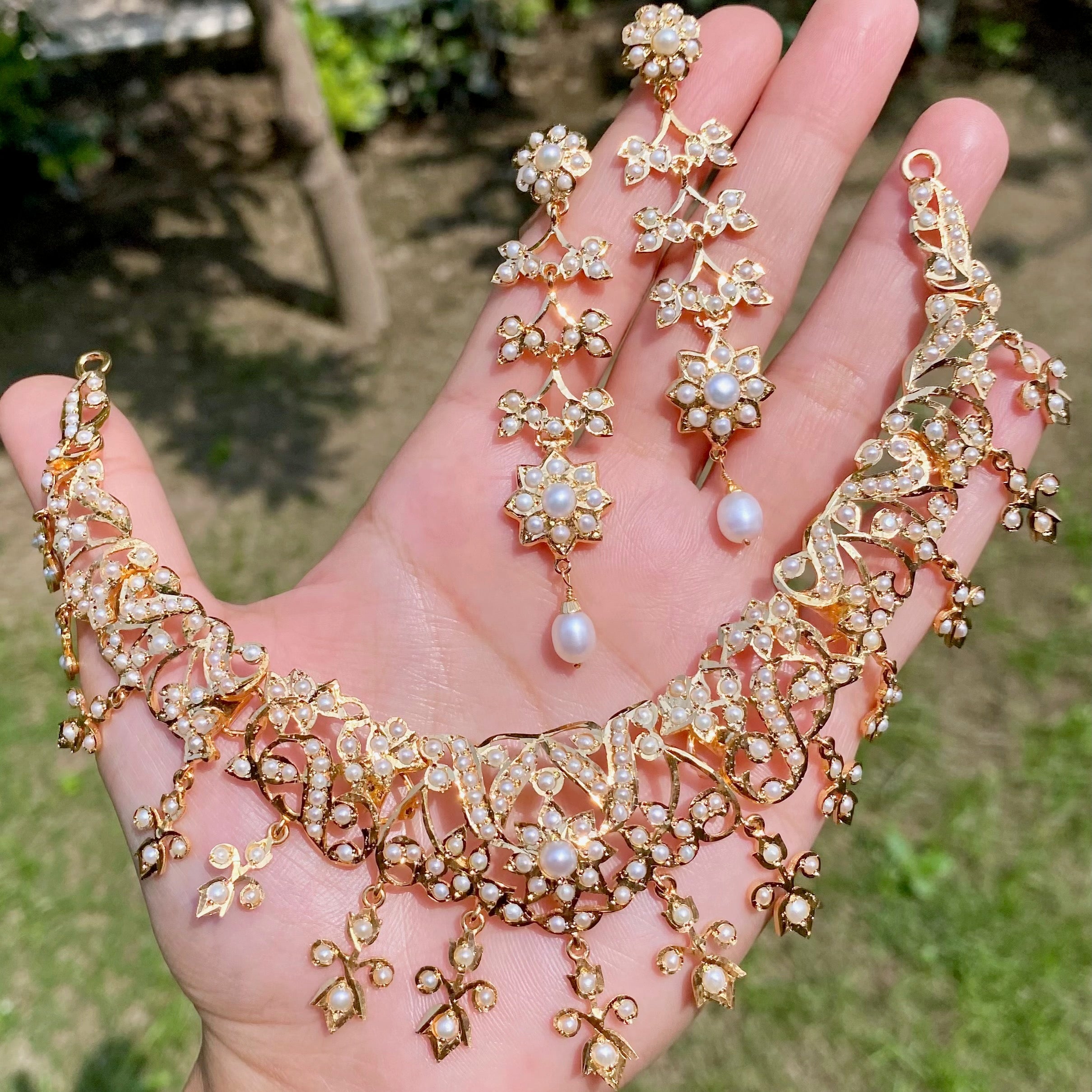 Exclusive Pearl Necklace Set | Gold Plated on Silver Base NS 426