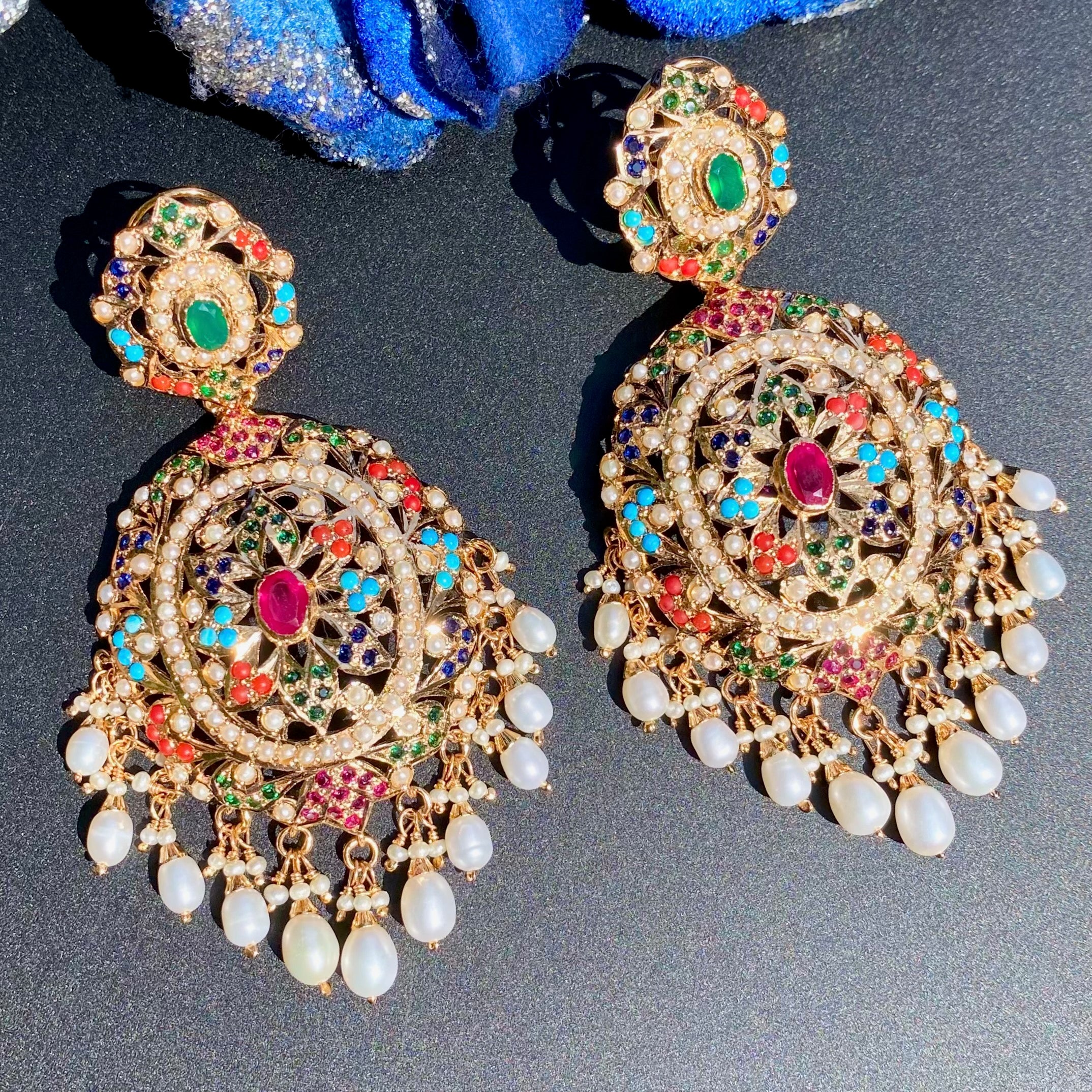 Navrattan Jadau Earrings in Gold Plated Silver ER 032