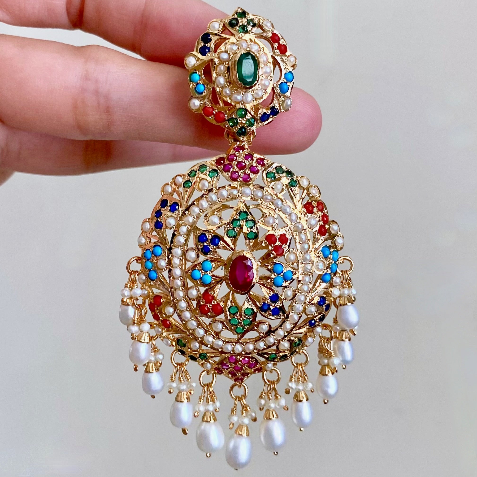Navrattan Jadau Earrings in Gold Plated Silver ER 032