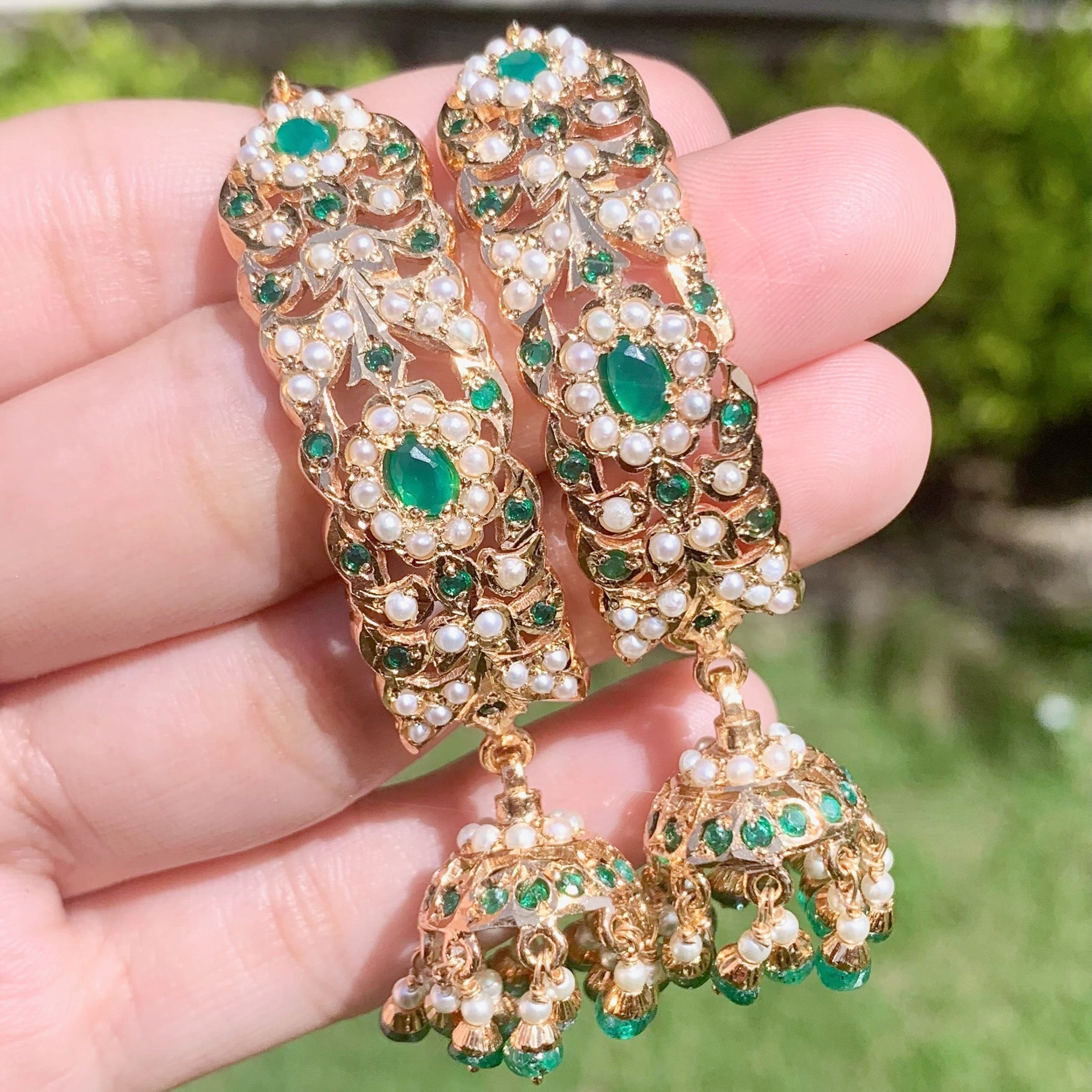 traditonal Hyderabadi punjabi dandi jhumki in emerald