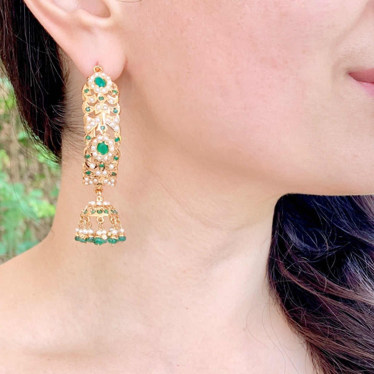 traditional Indian jadau jhumka earrings