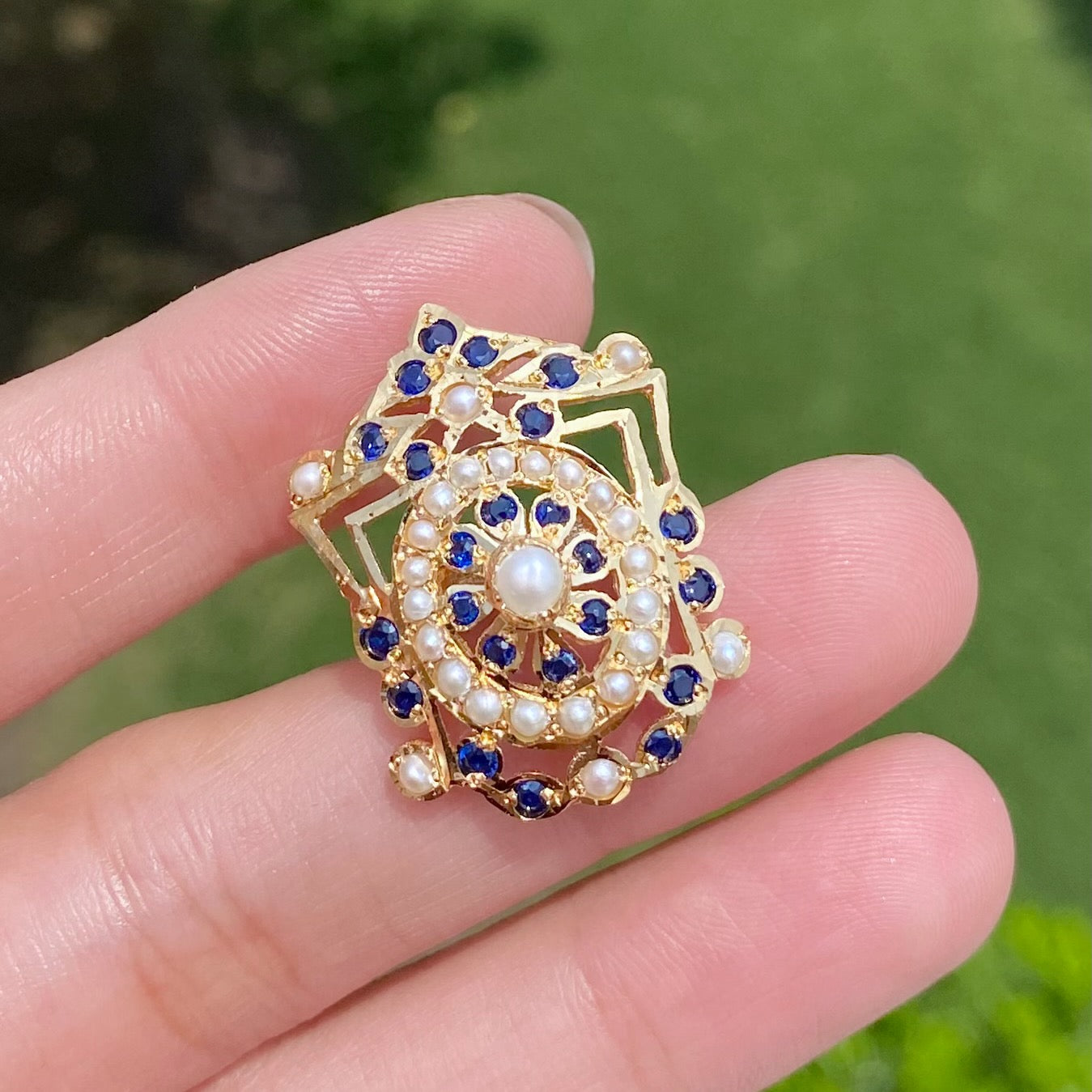 sapphire pearl ring gold plated silver