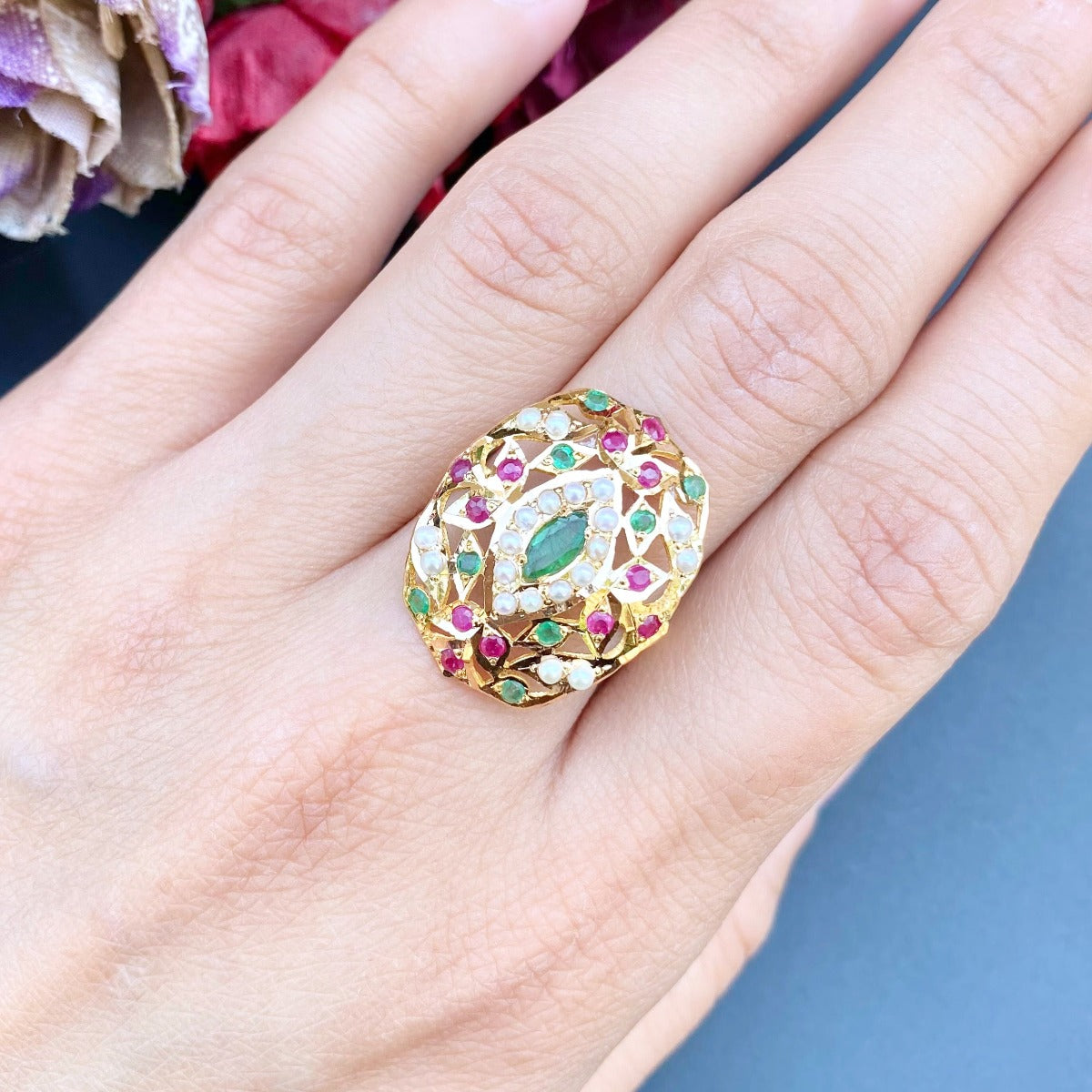 precious stones indian ring gold