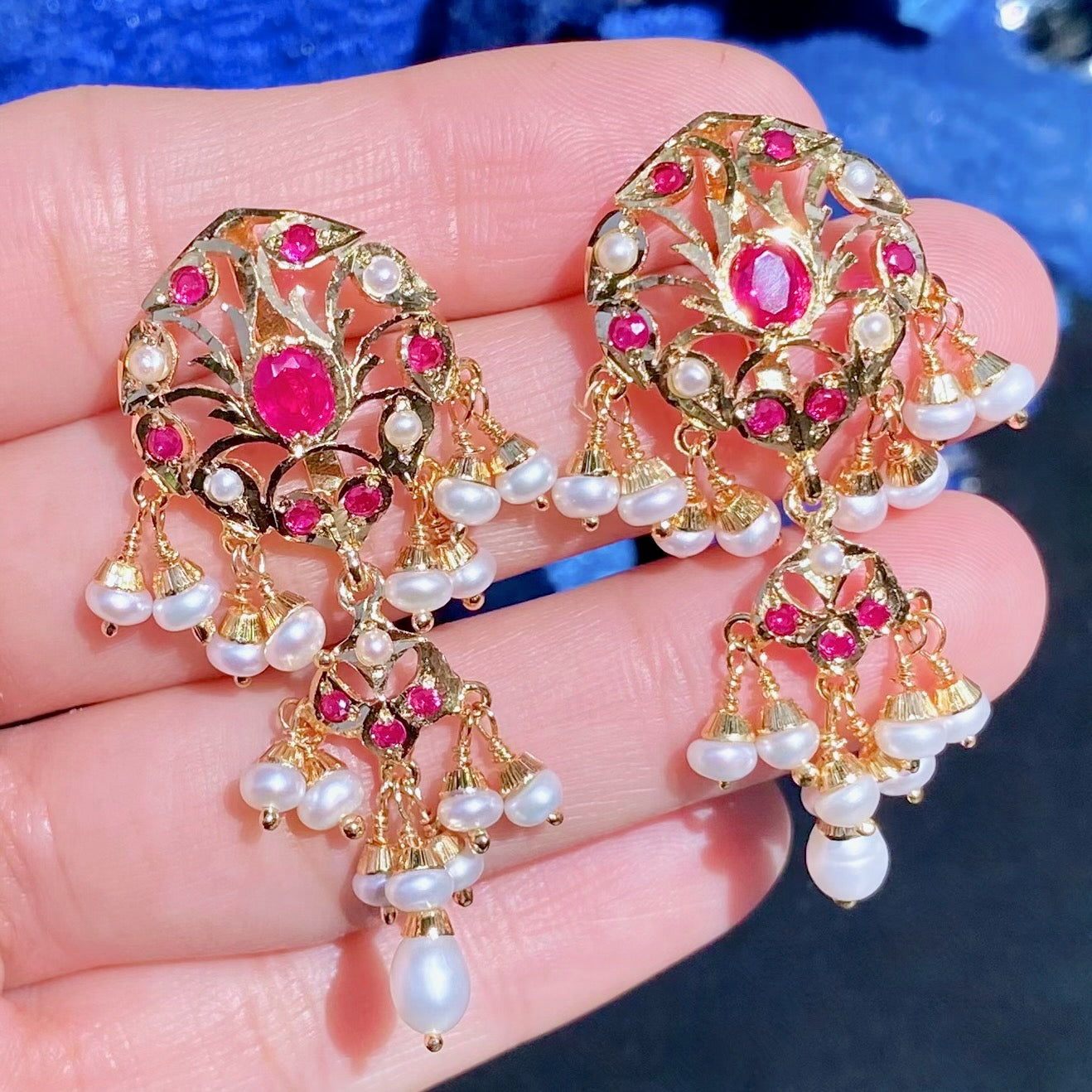 Ruby Red & Pearl Earrings | Gold Plated on Sterling Silver ER 619