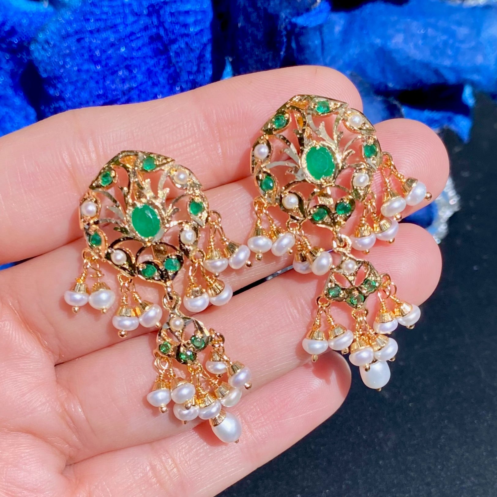 Cute Emerald Green Jadau Earrings | Gold Plated on Silver ER 617