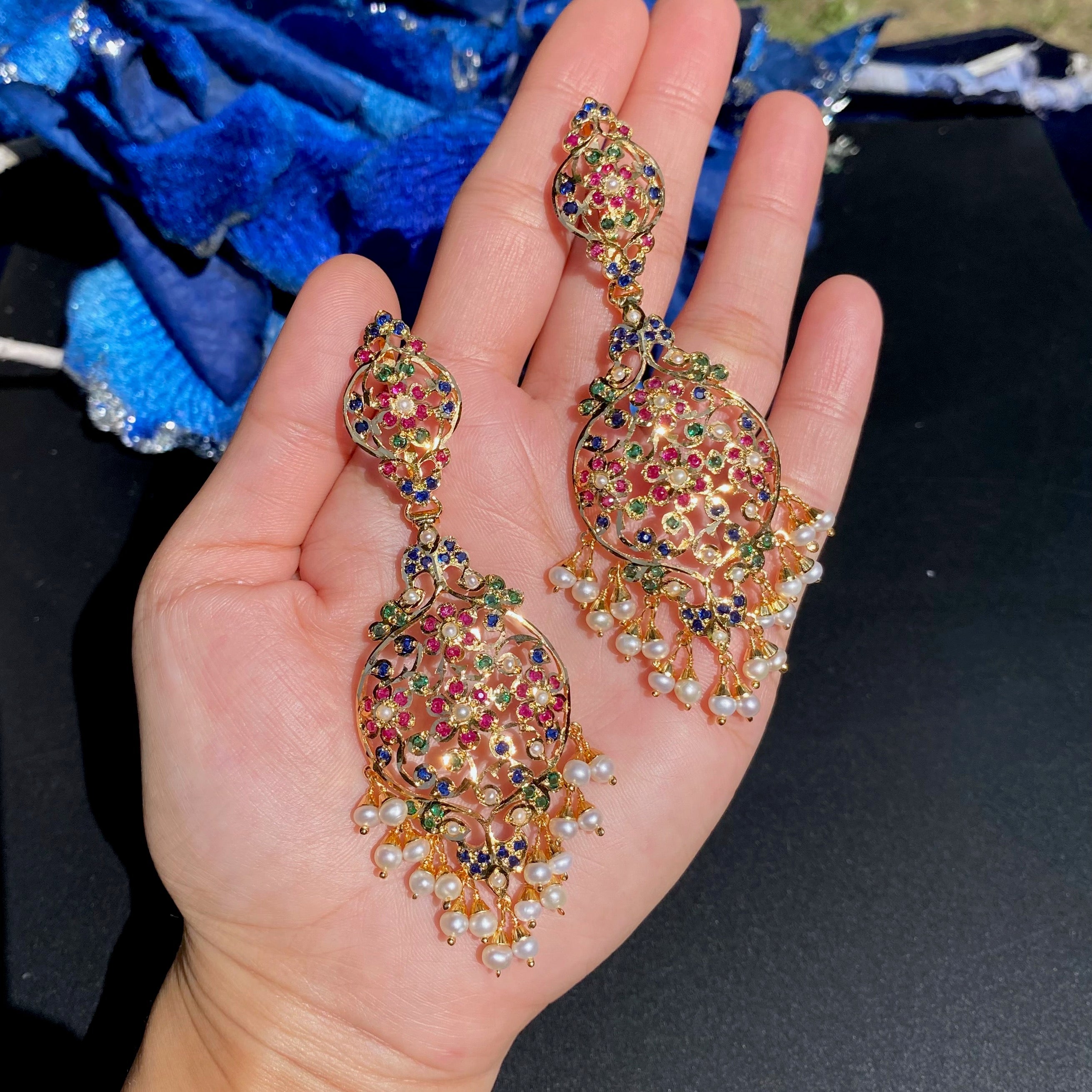 Handcrafted Victorian Earrings on Silver | Exquisite Indian Jadau Jewelry | ER 436