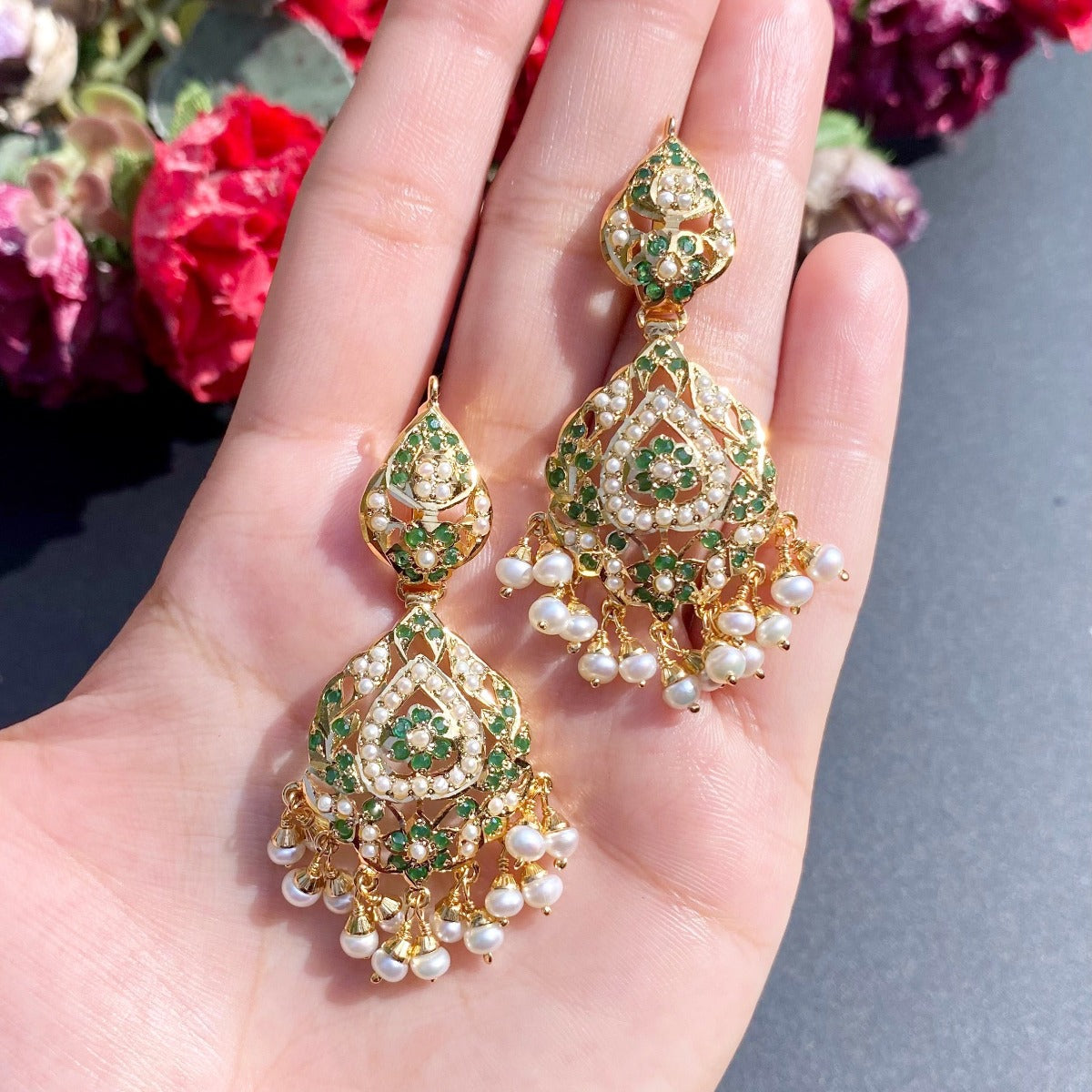 earrings matching the emerald necklace set