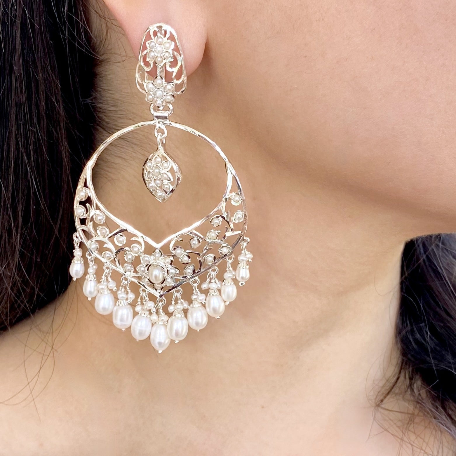 Vintage Edwardian Style Jewelry | Seed Pearl Earrings on Silver