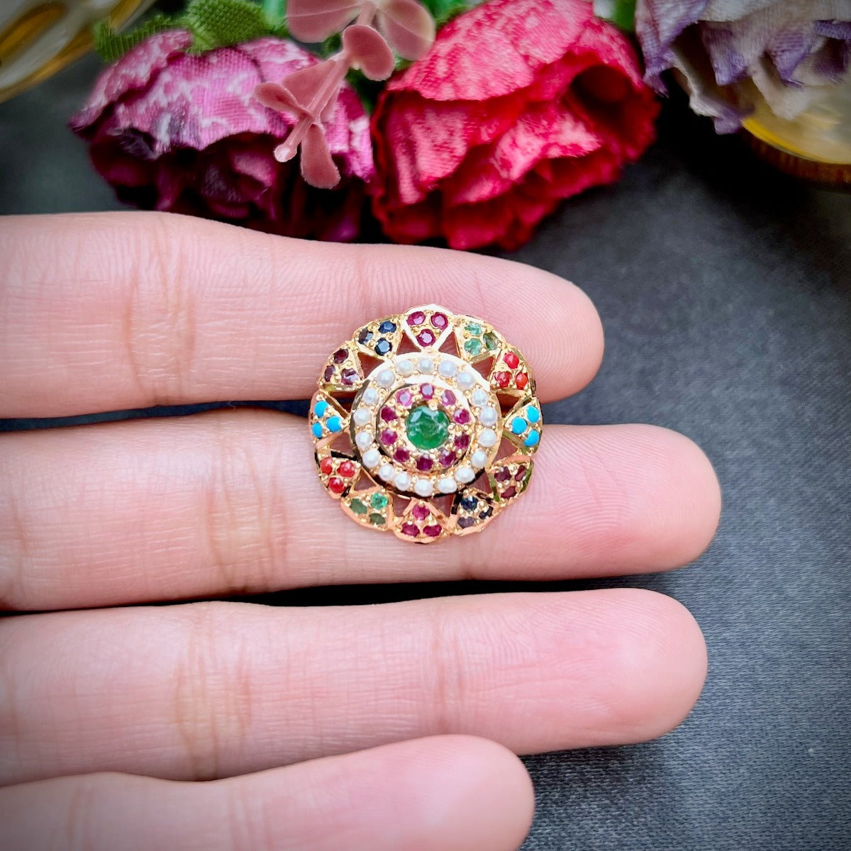 small navaratna ladies ring gold