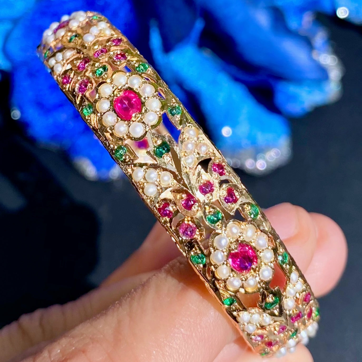 Openable Jadau Bangle | Classic Indian Jewelry on Gold Plated on Silver BG 140