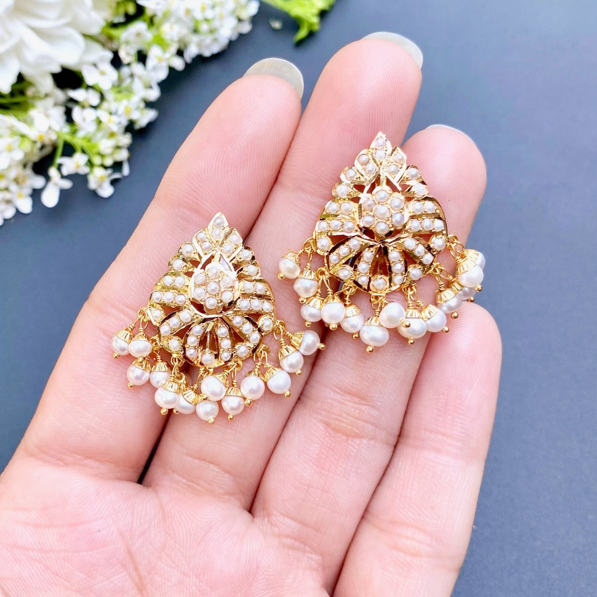 layered pearl choker on gold