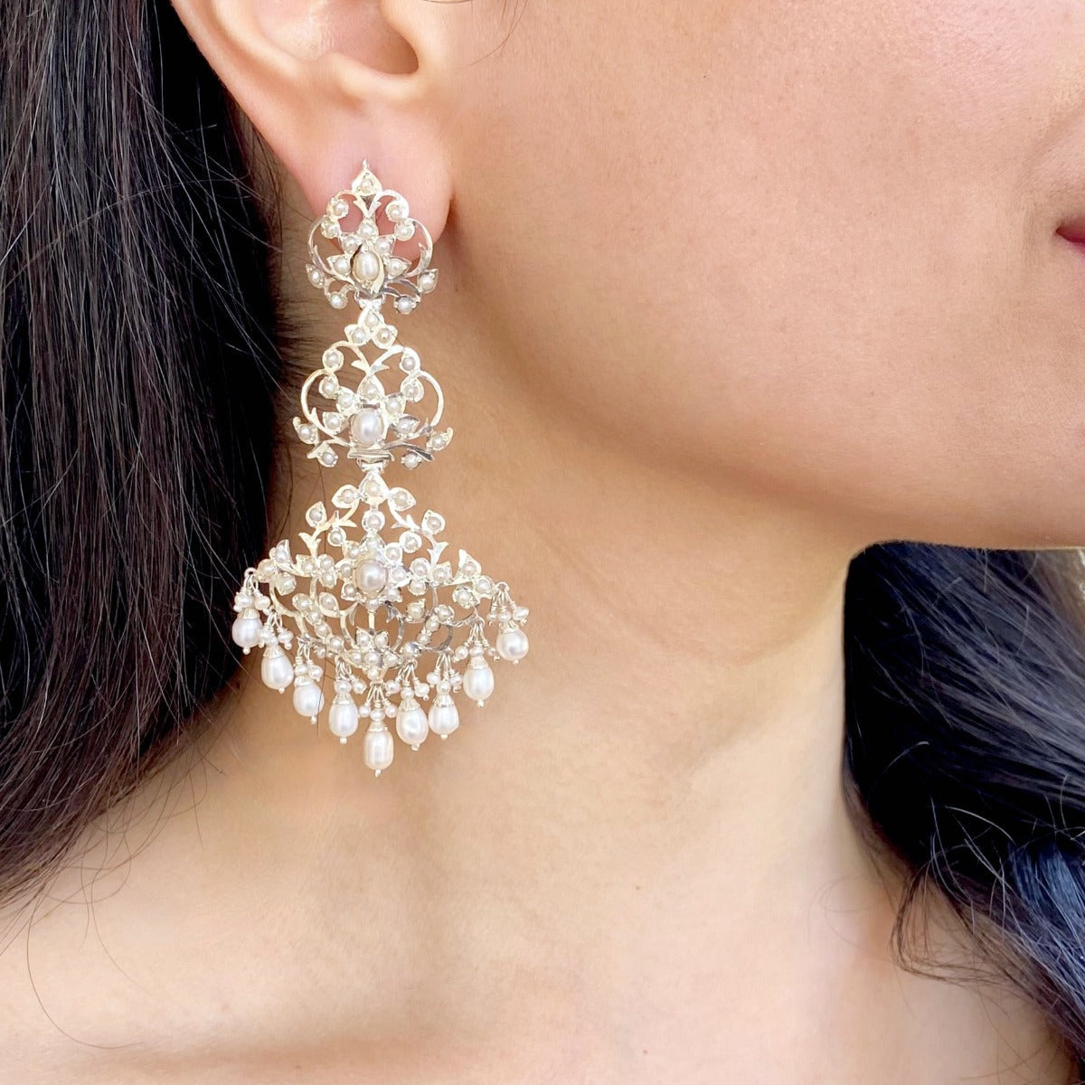long antique styled sterling silver earrings