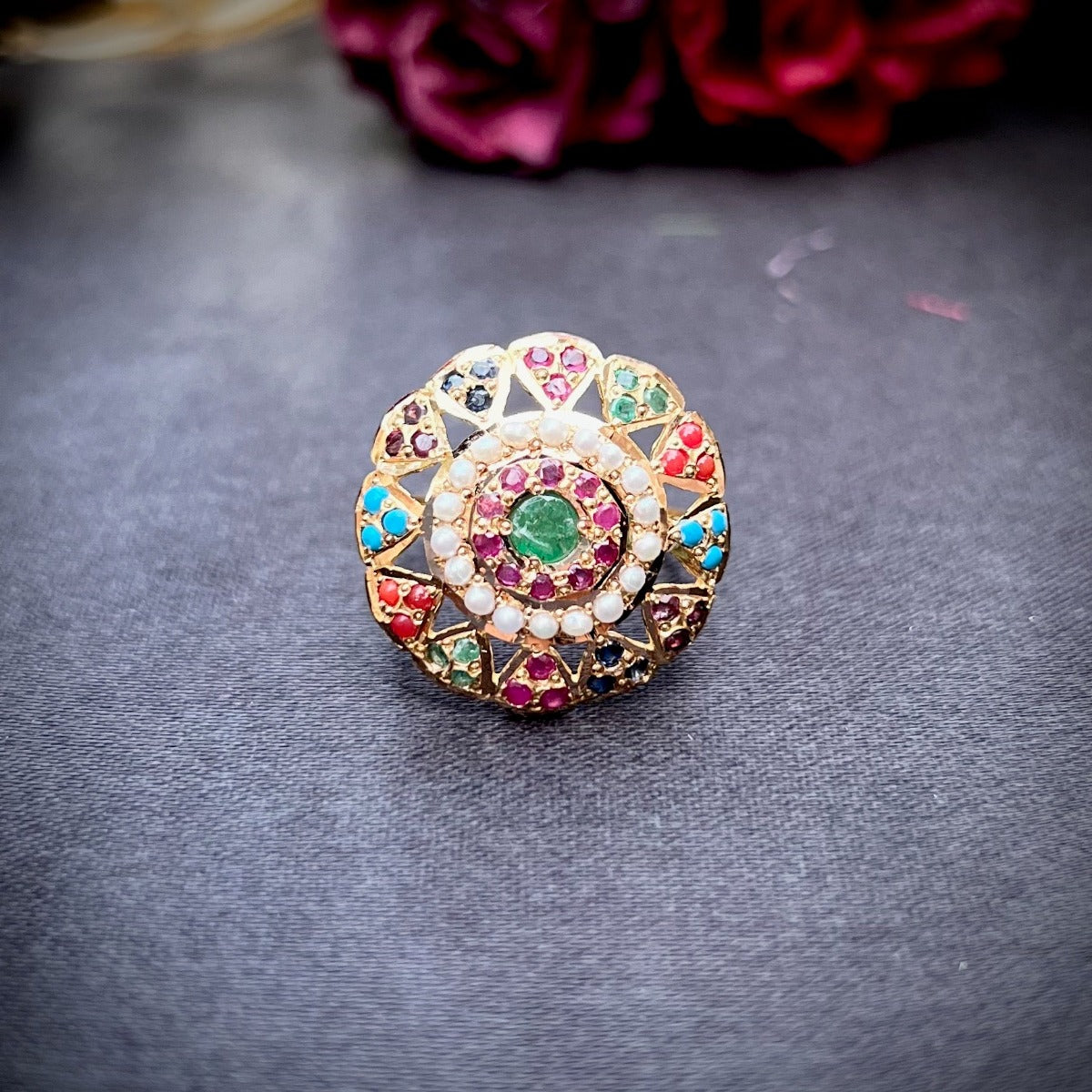 small navaratna ladies ring gold