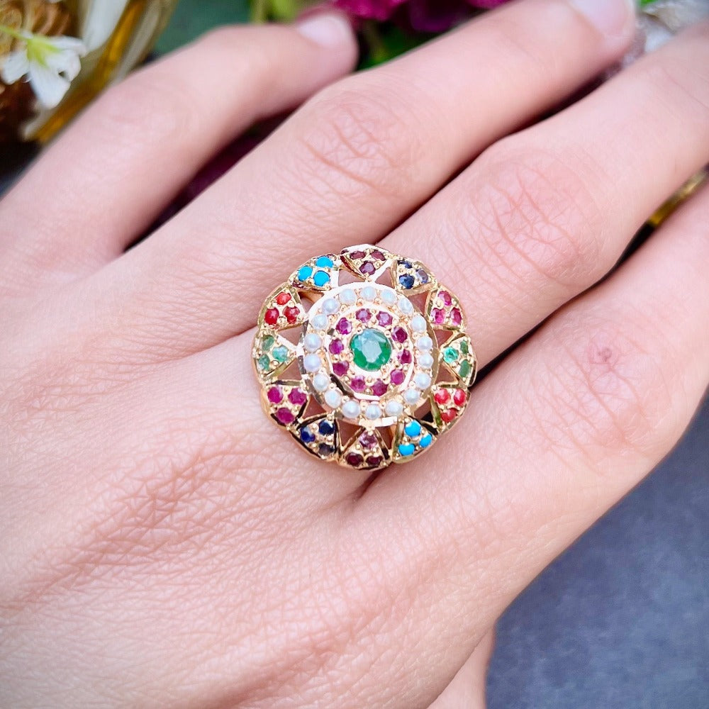 small navaratna ladies ring gold
