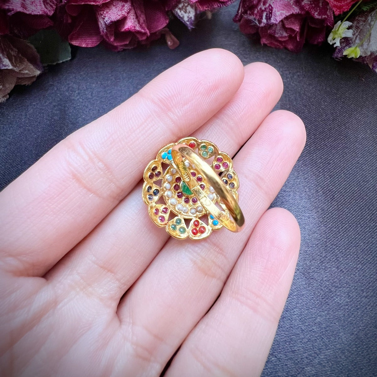 small navaratna ladies ring gold