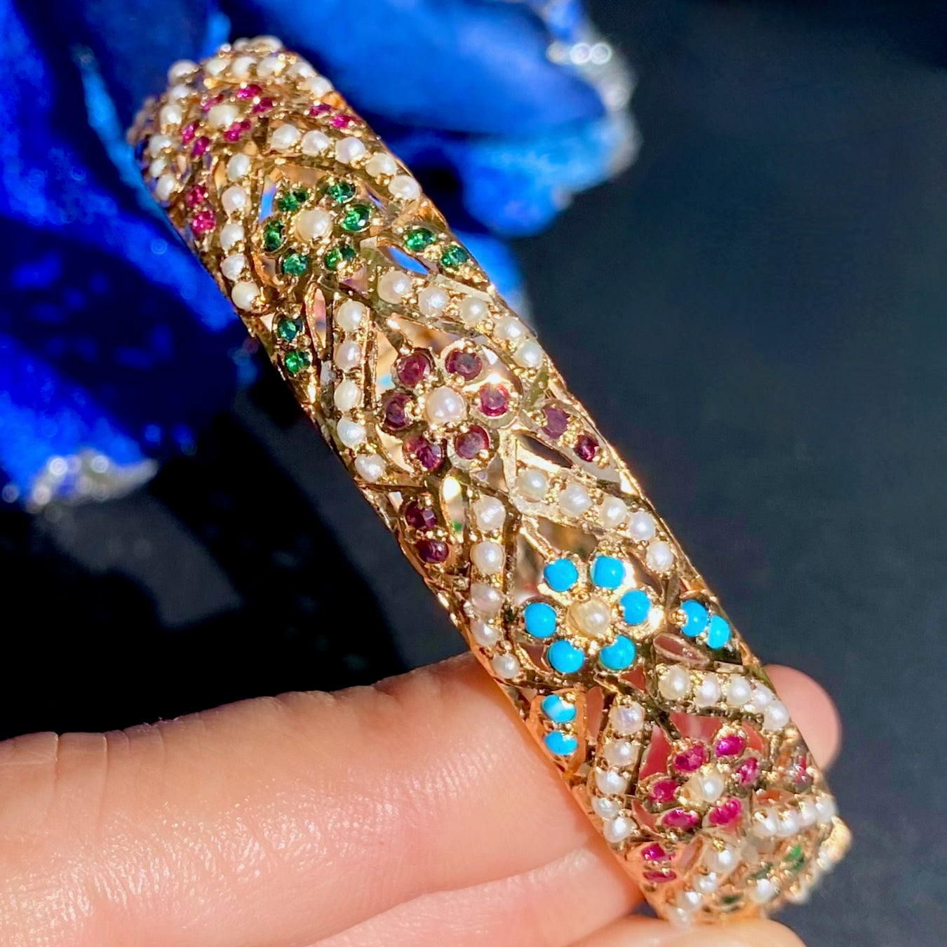 Navratna Stone Bangle | Traditional Indian Jadau Jewelry on Silver BG 139