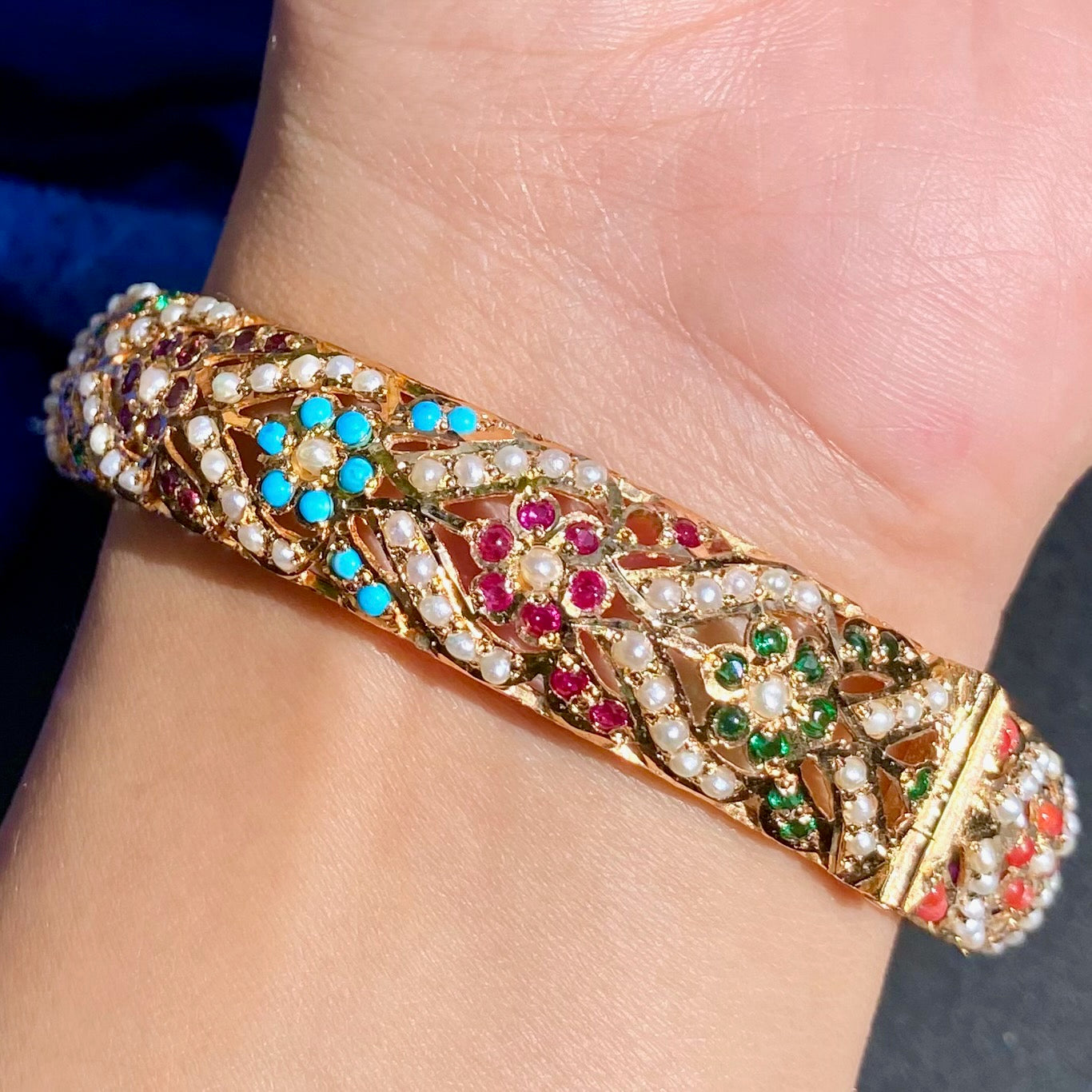 Navratna Stone Bangle | Traditional Indian Jadau Jewelry on Silver BG 139