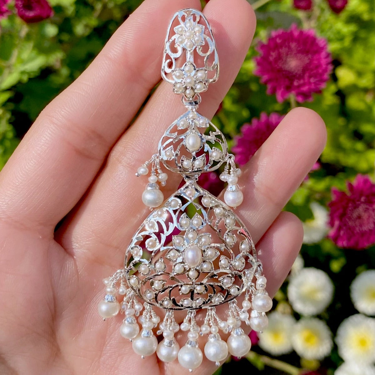 sterling silver danglers studded with freshwater pearls in bangalore