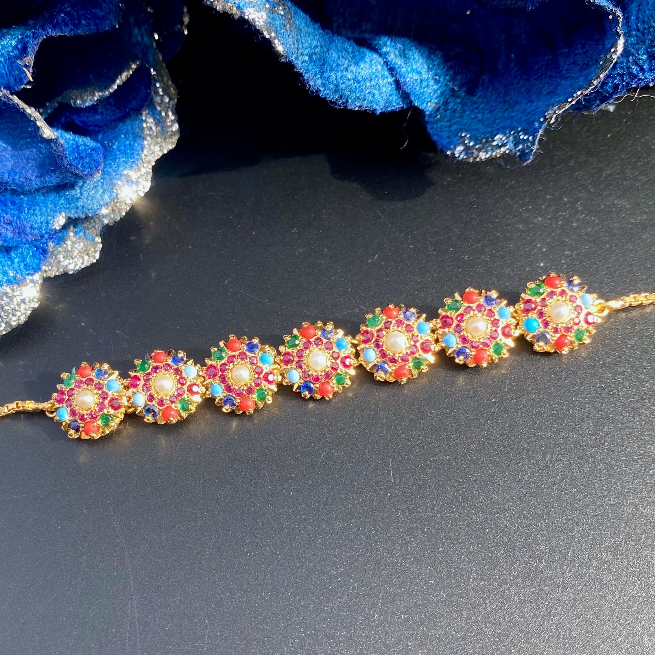 Classy Navratna Bracelet | Gold Plated on Silver BG 144