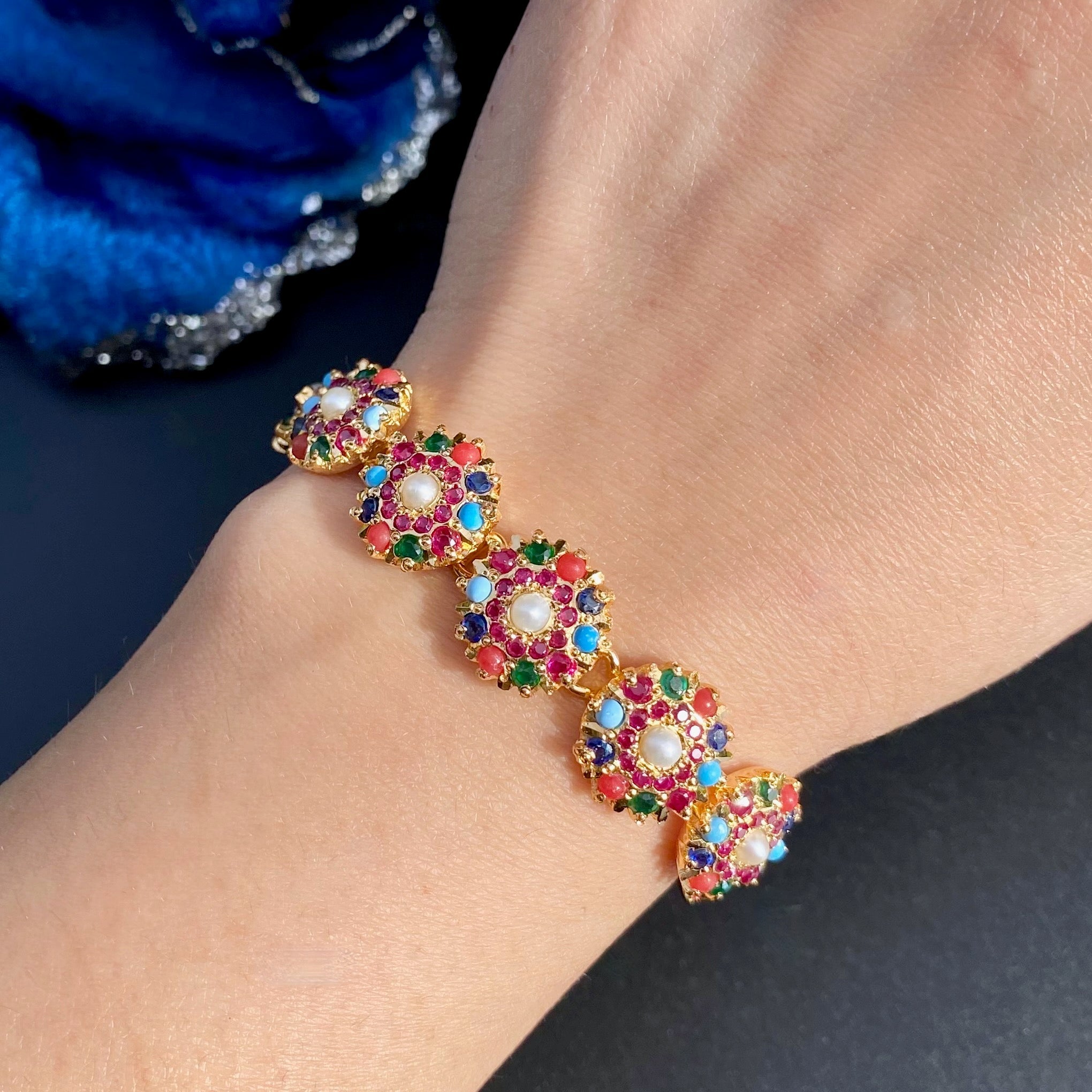 Classy Navratna Bracelet | Gold Plated on Silver BG 144