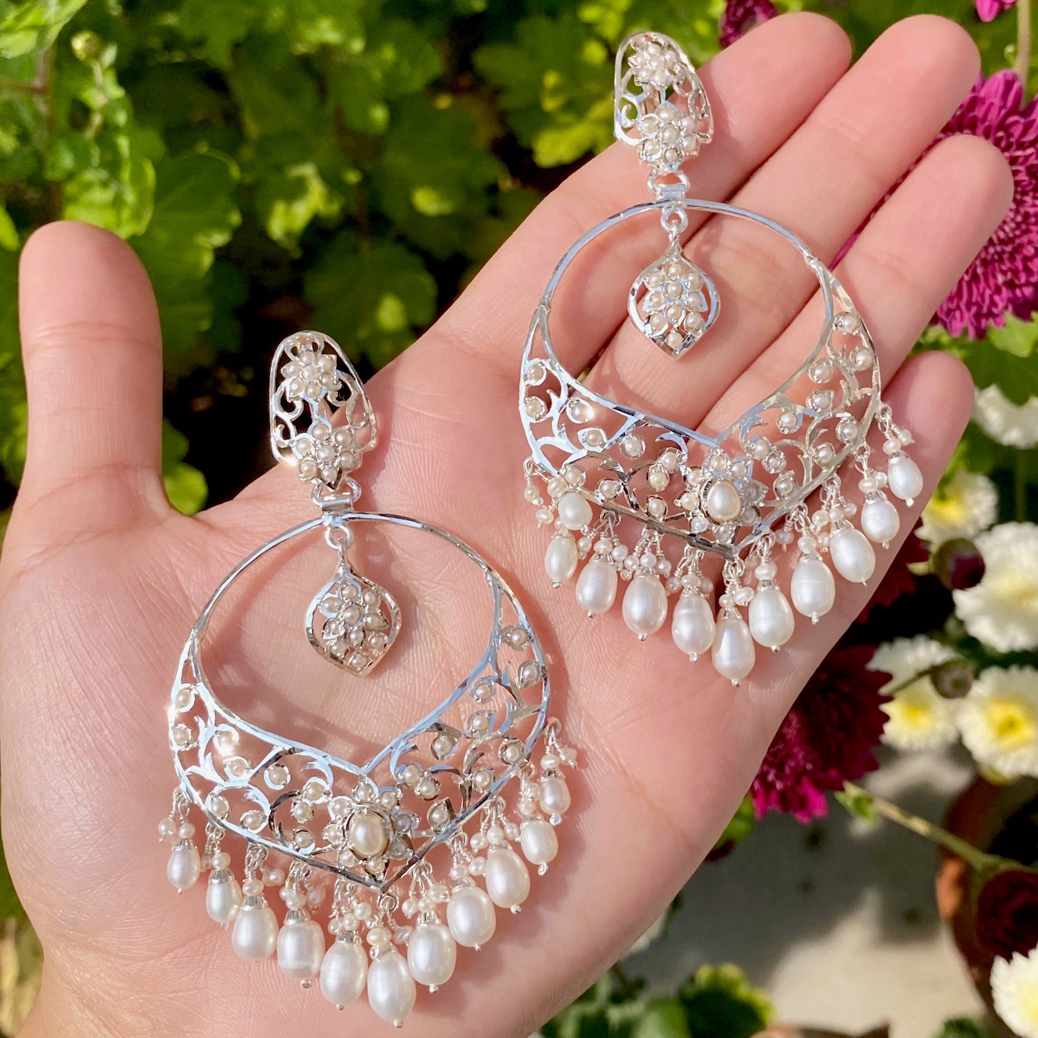 Vintage Edwardian Style Jewelry | Seed Pearl Earrings on Silver