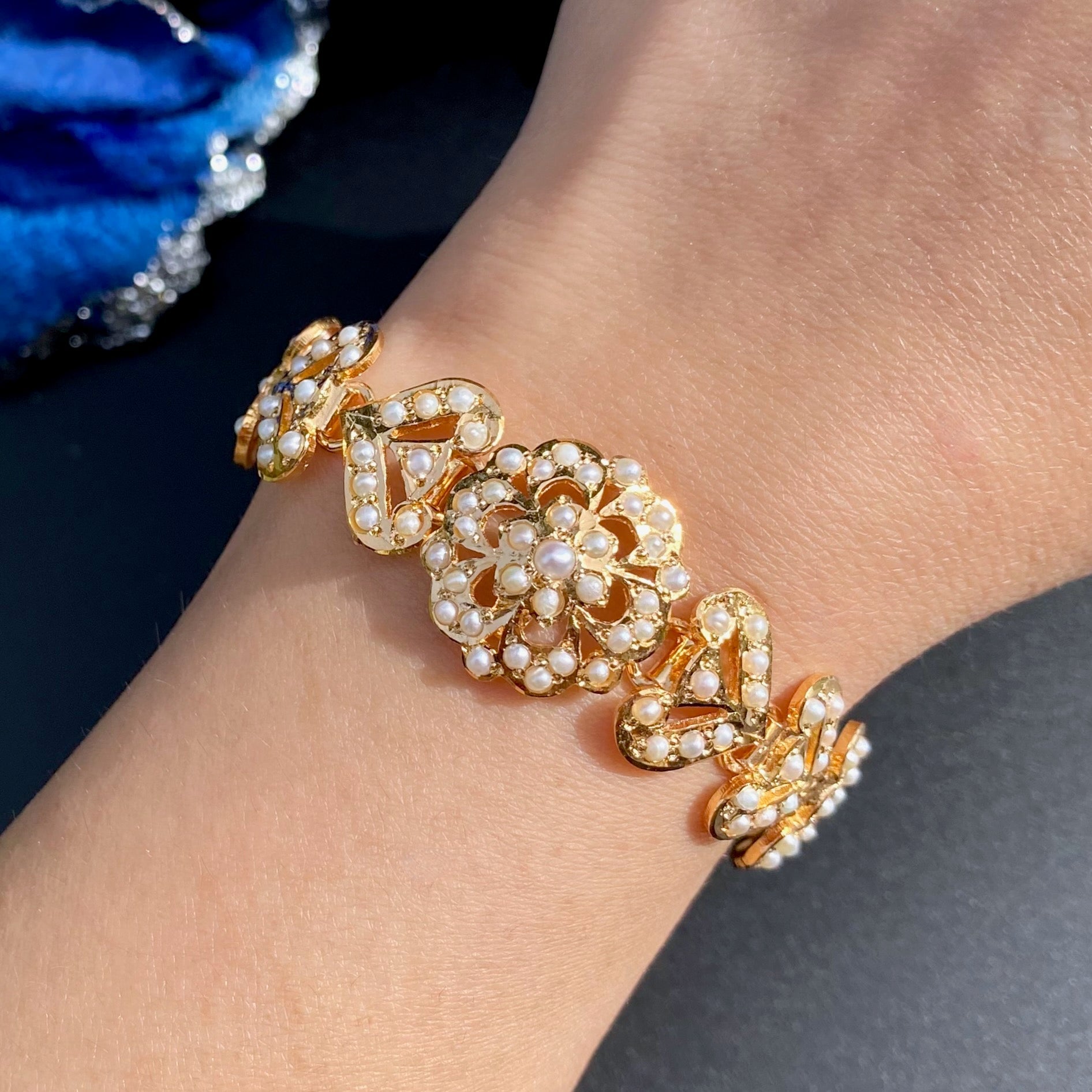 Women's Bracelet | Gold Plated Silver | Freshwater Pearls Studded BG 146