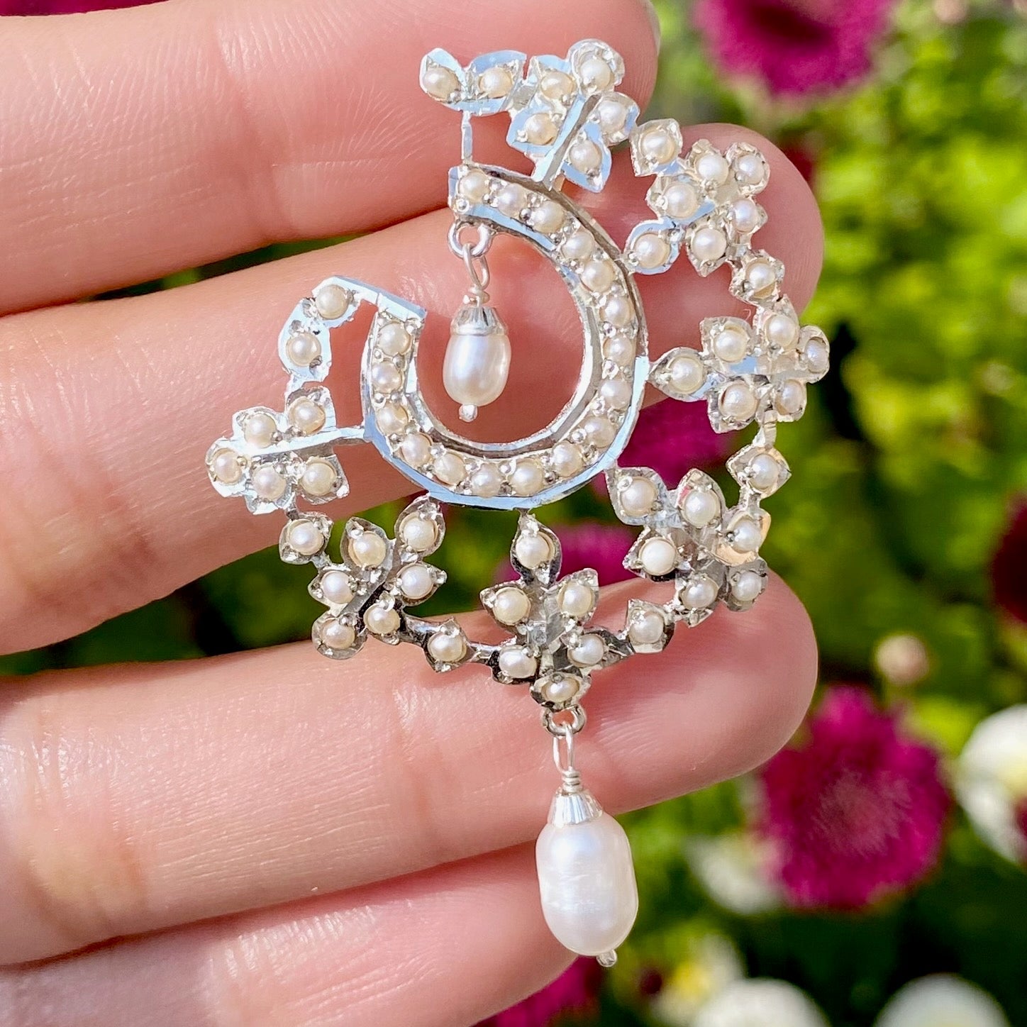 boho silver and pearl studs