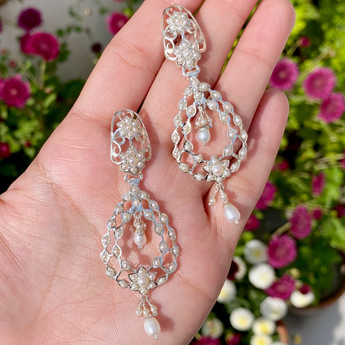 Dainty Edwardian Pearl Earrings | Sterling Silver