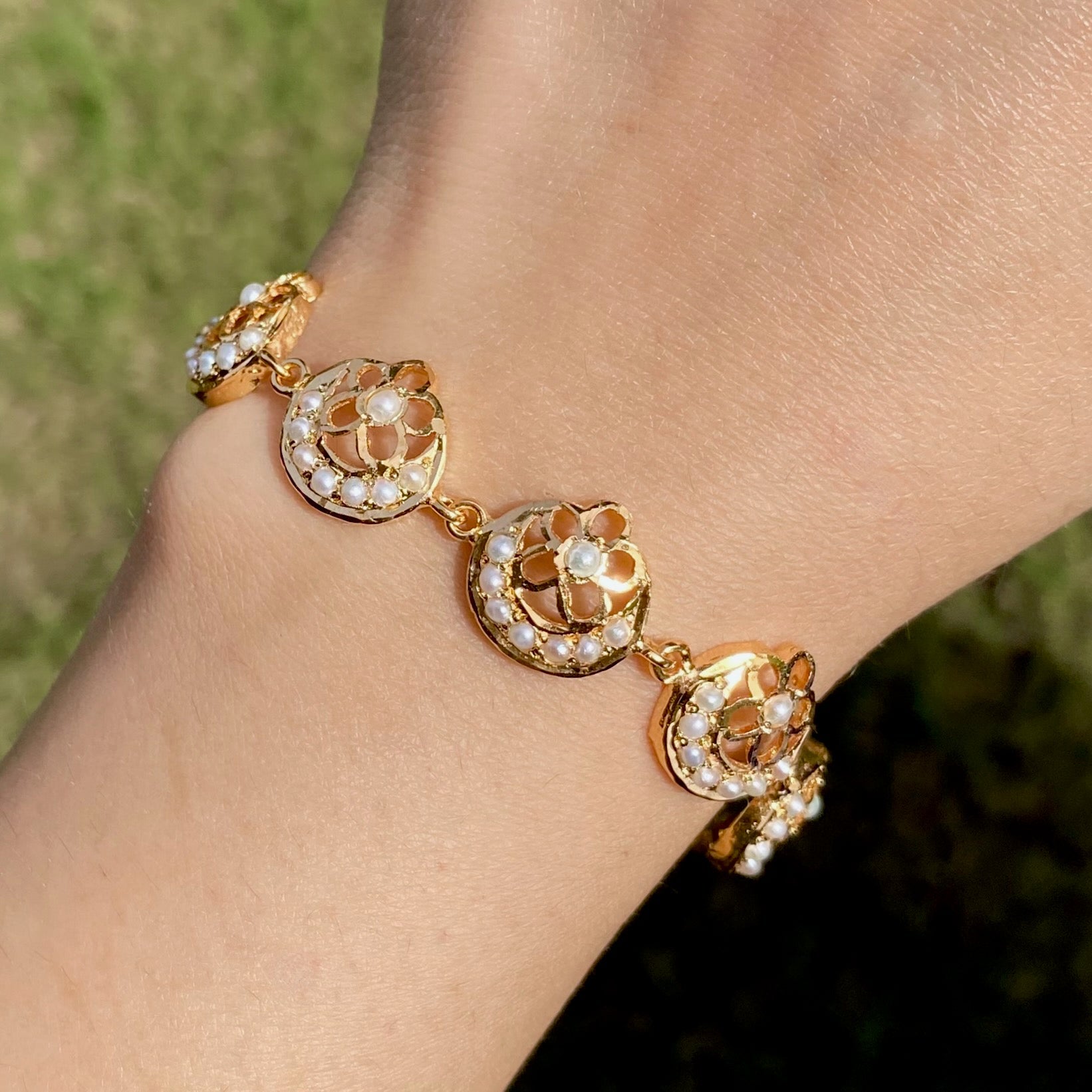 Dainty Pearl Bracelet | Gold Plated on Silver Base BG 154