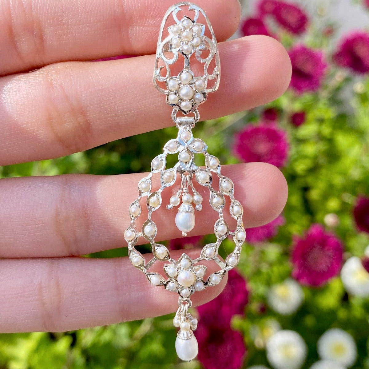 Dainty Edwardian Pearl Earrings | Sterling Silver