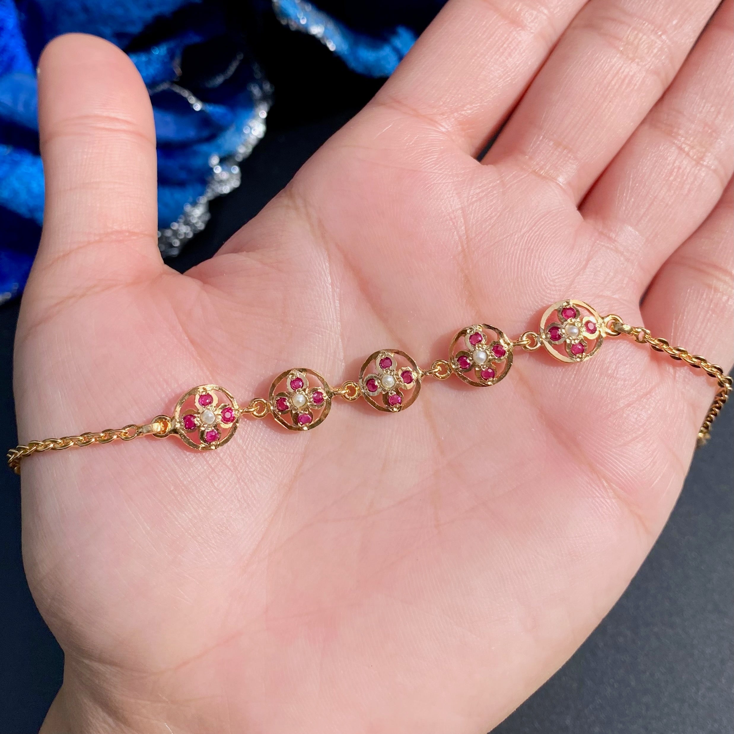 Red Stones Girls' Bracelet | Dainty Minimal Design | Gold Plated on Silver BG 155