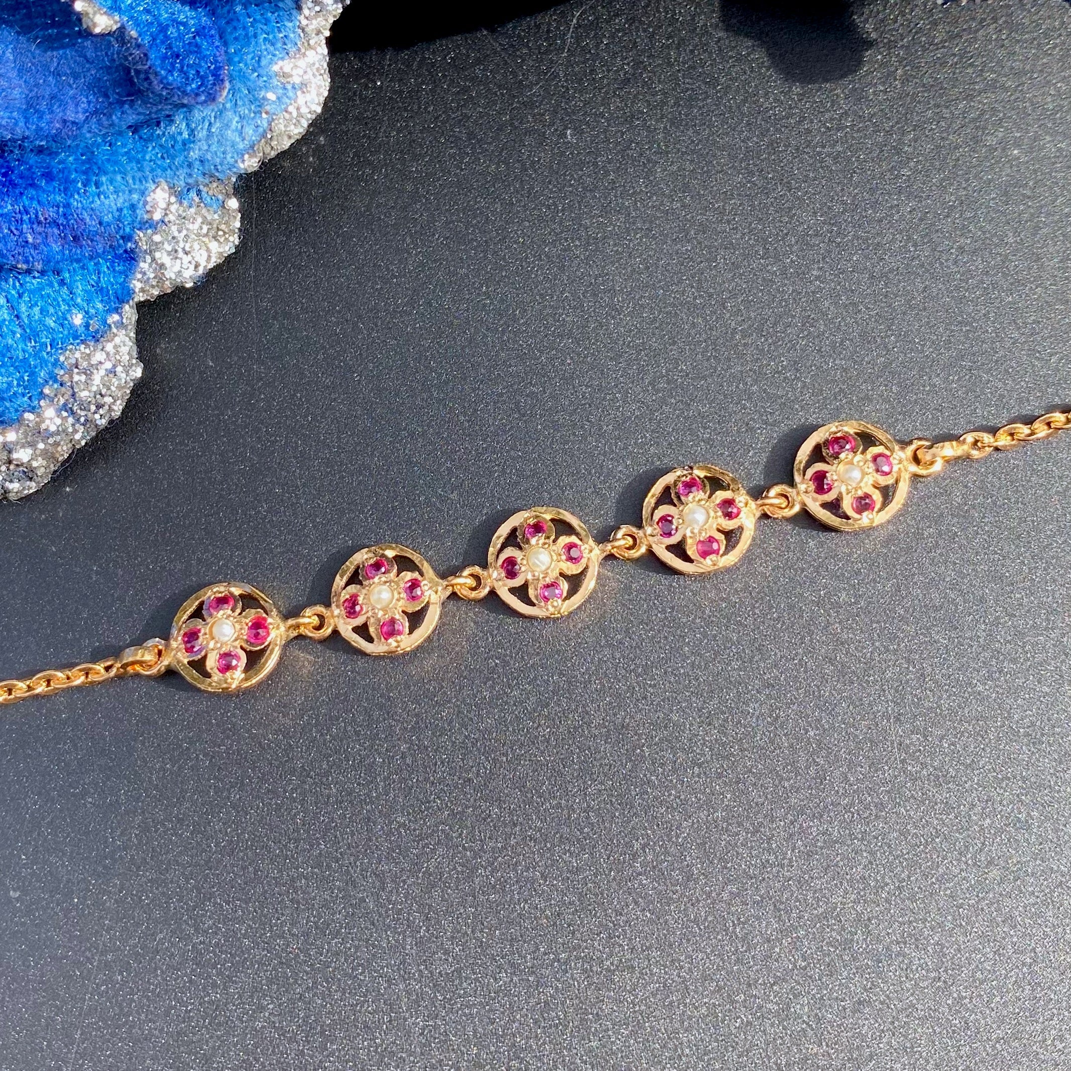 Red Stones Girls' Bracelet | Dainty Minimal Design | Gold Plated on Silver BG 155