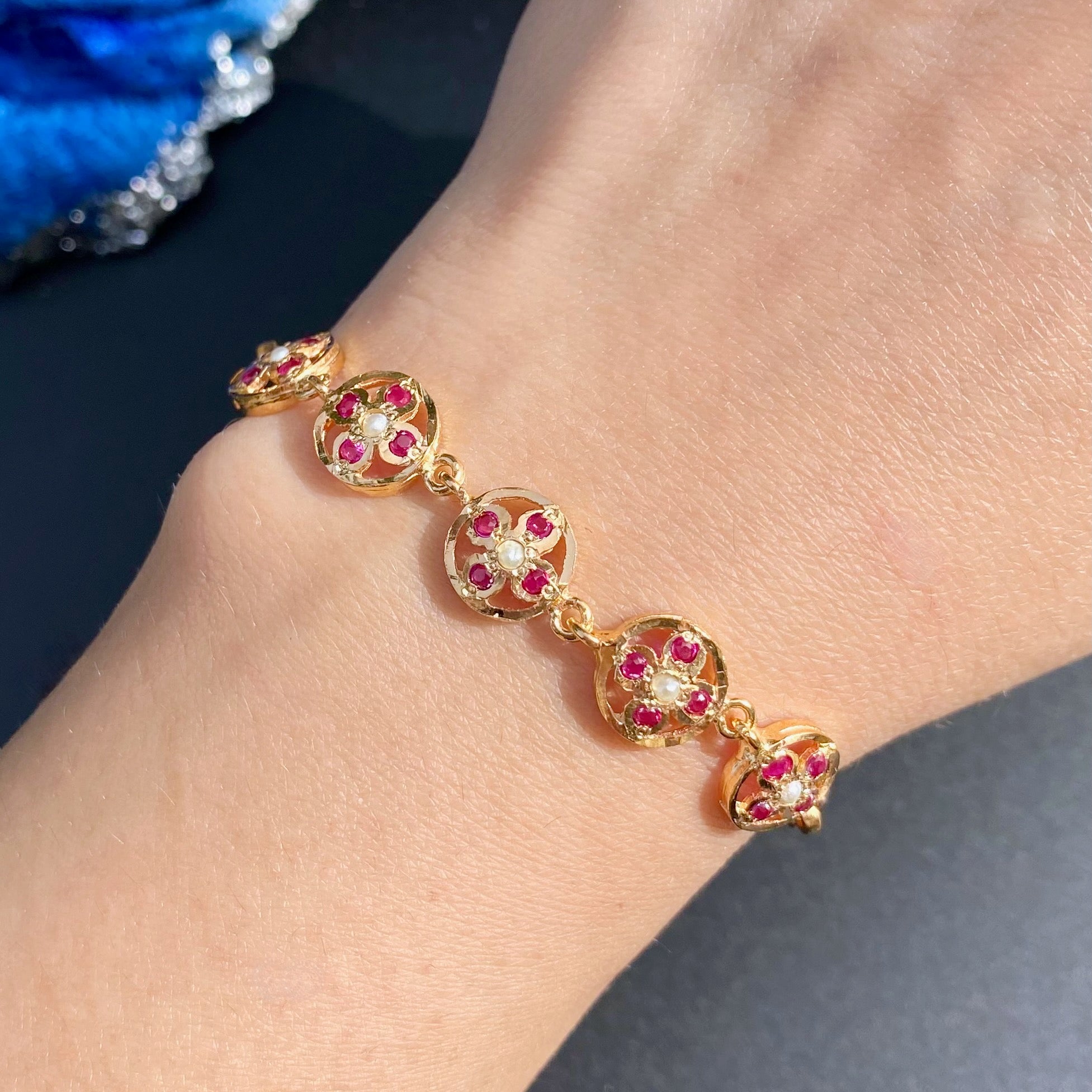 Red Stones Girls' Bracelet | Dainty Minimal Design | Gold Plated on Silver BG 155