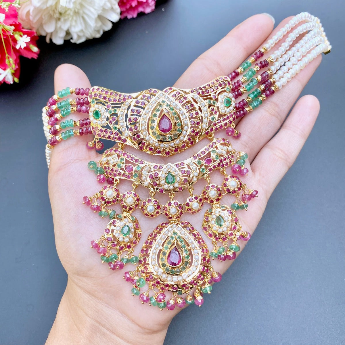 bridal rajasthani choker necklace set 22k gold