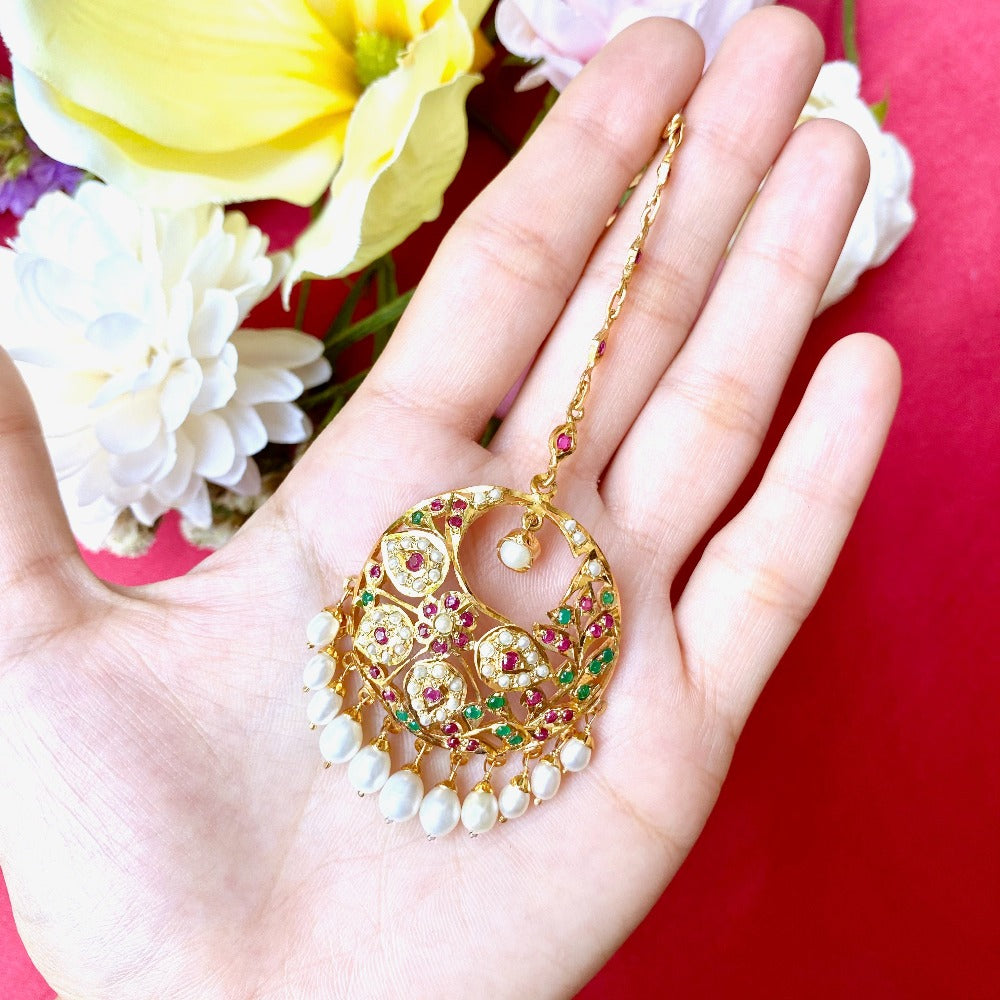 pakistani maang tikka ruby emerald