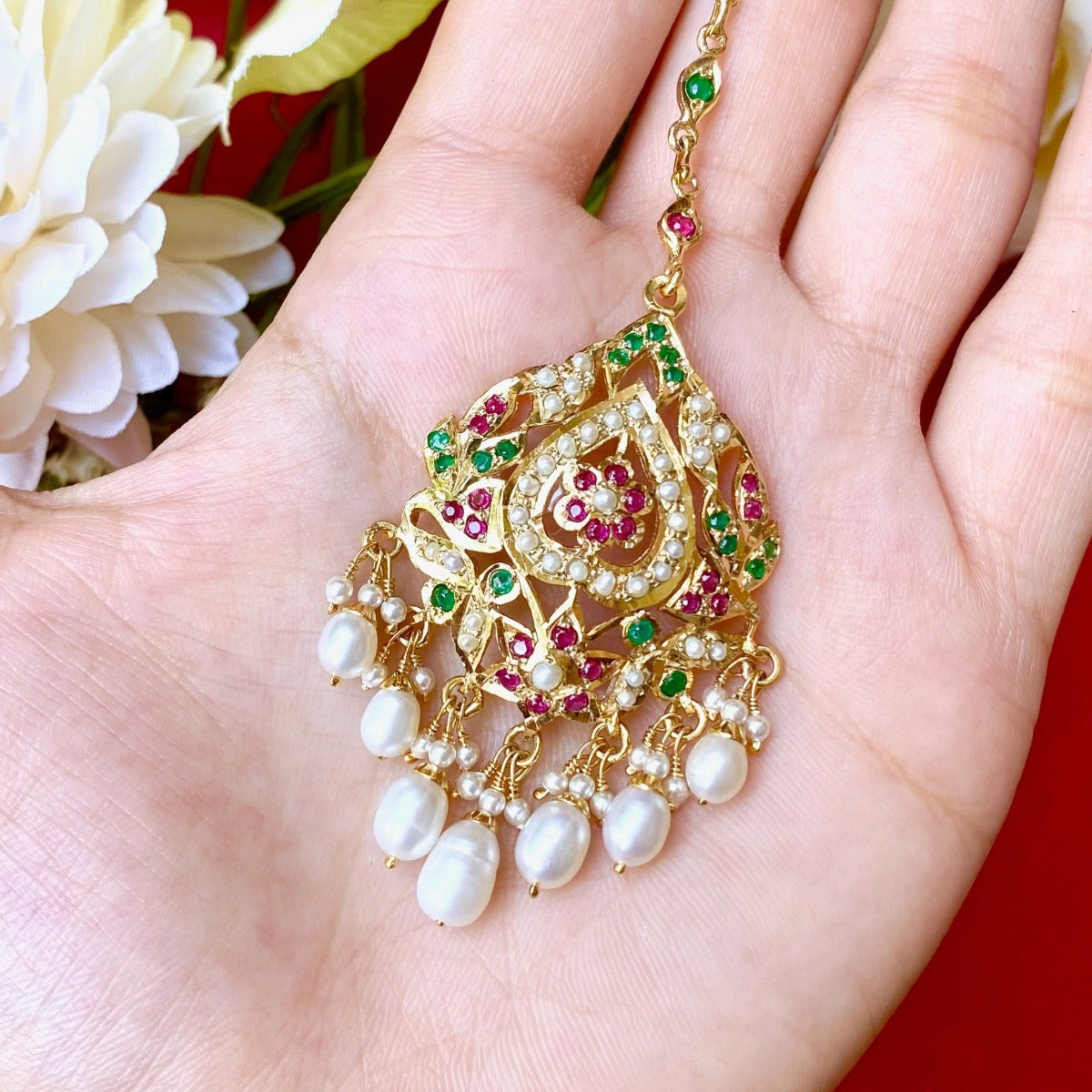 gold plated jadau tikka