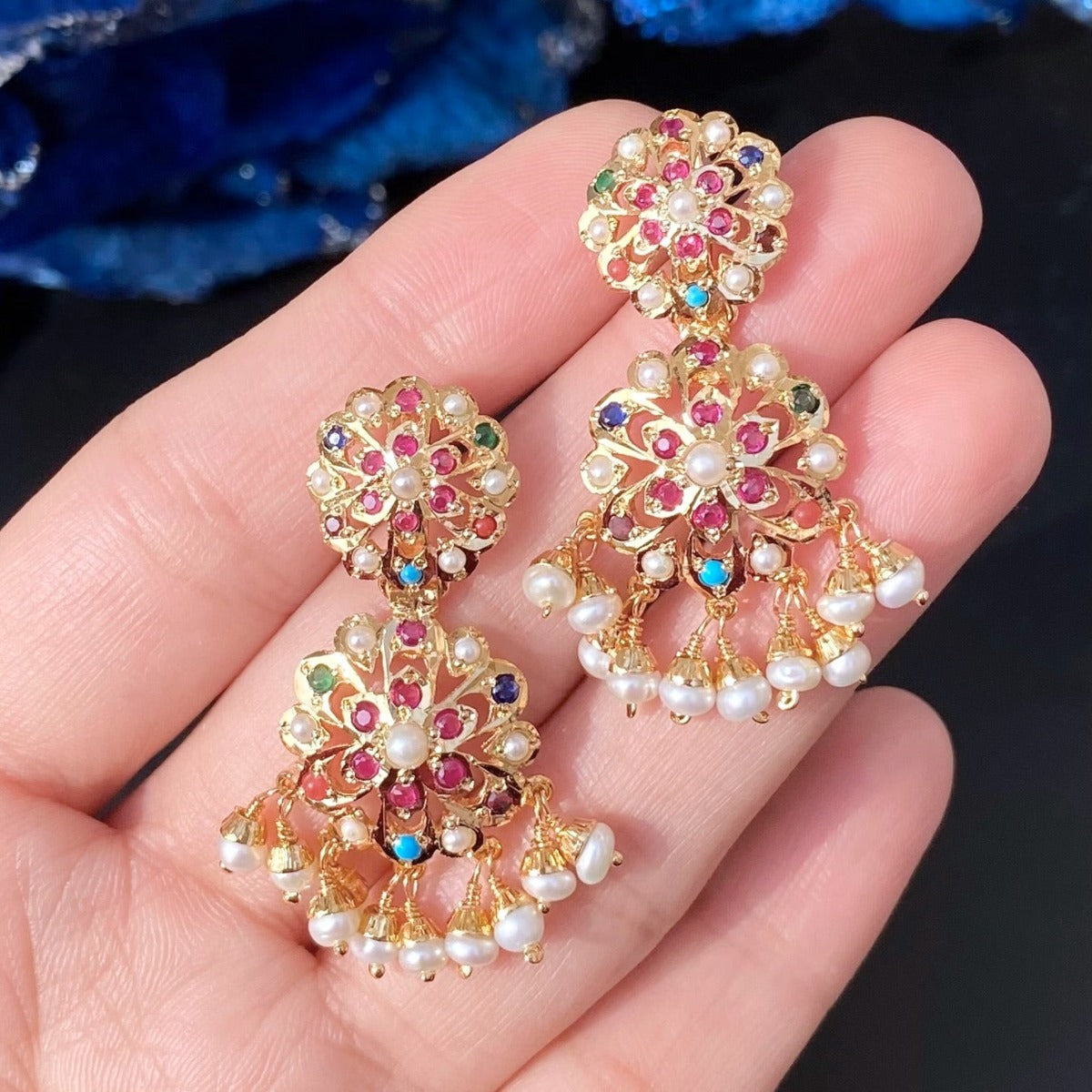 gold plated Navaratna earrings in delhi