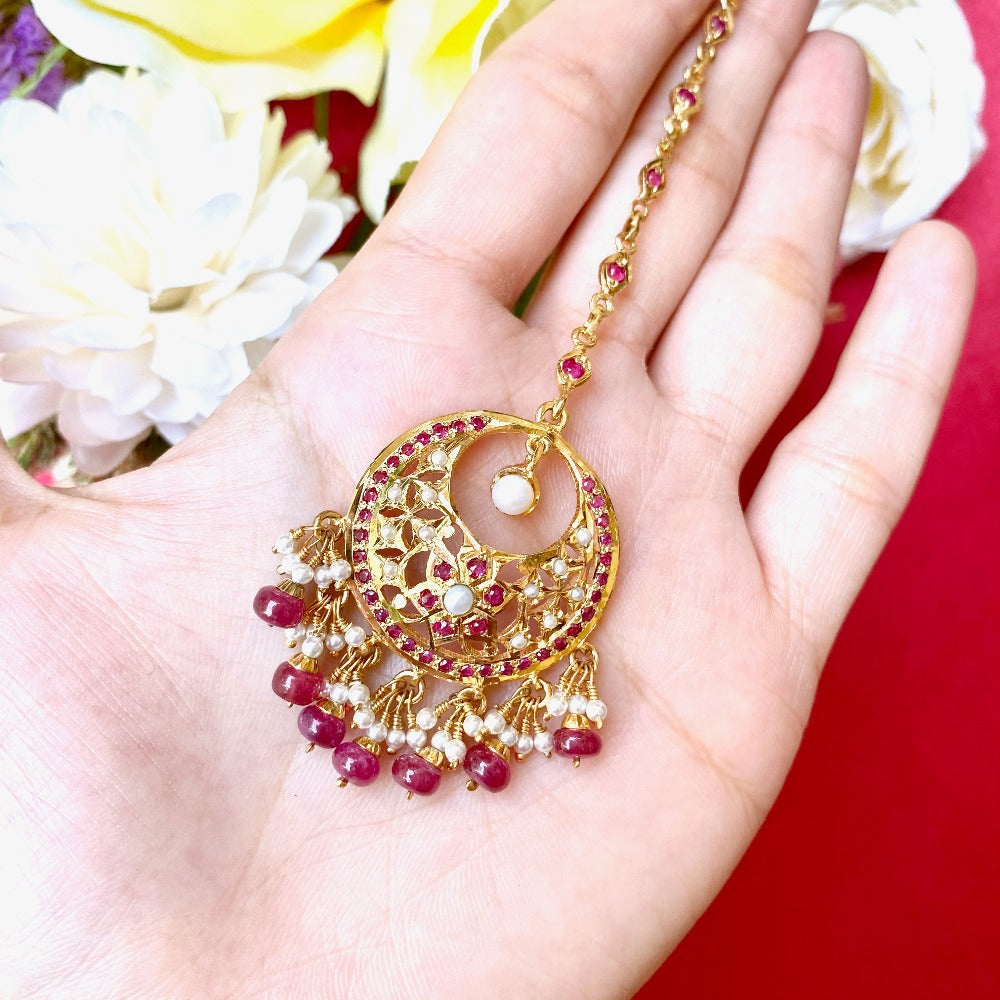 Small Round Bindiya | Hyderabadi Jadau Teeka | Gold Polished Silver