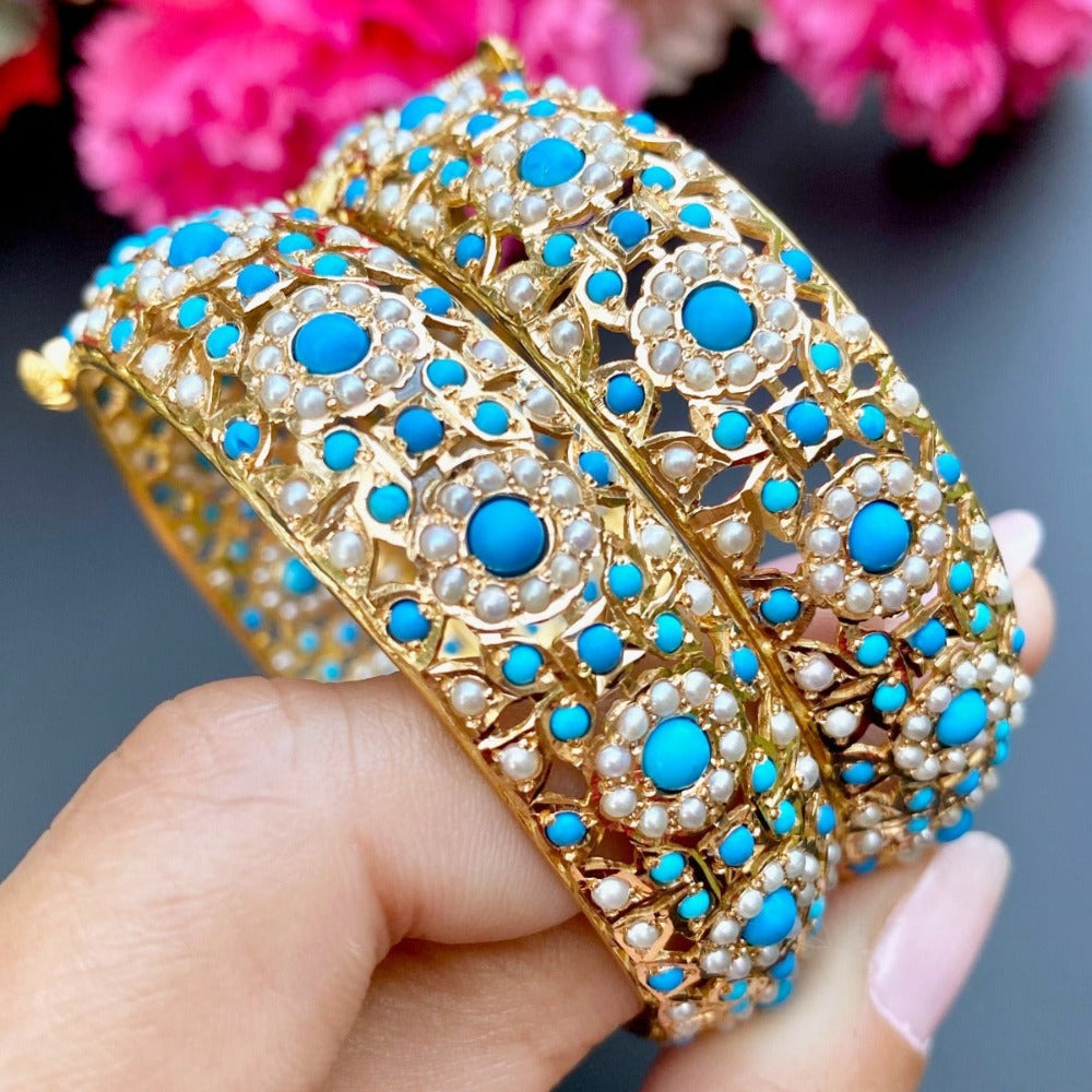 Hyderabadi pearl feroza kada in gold