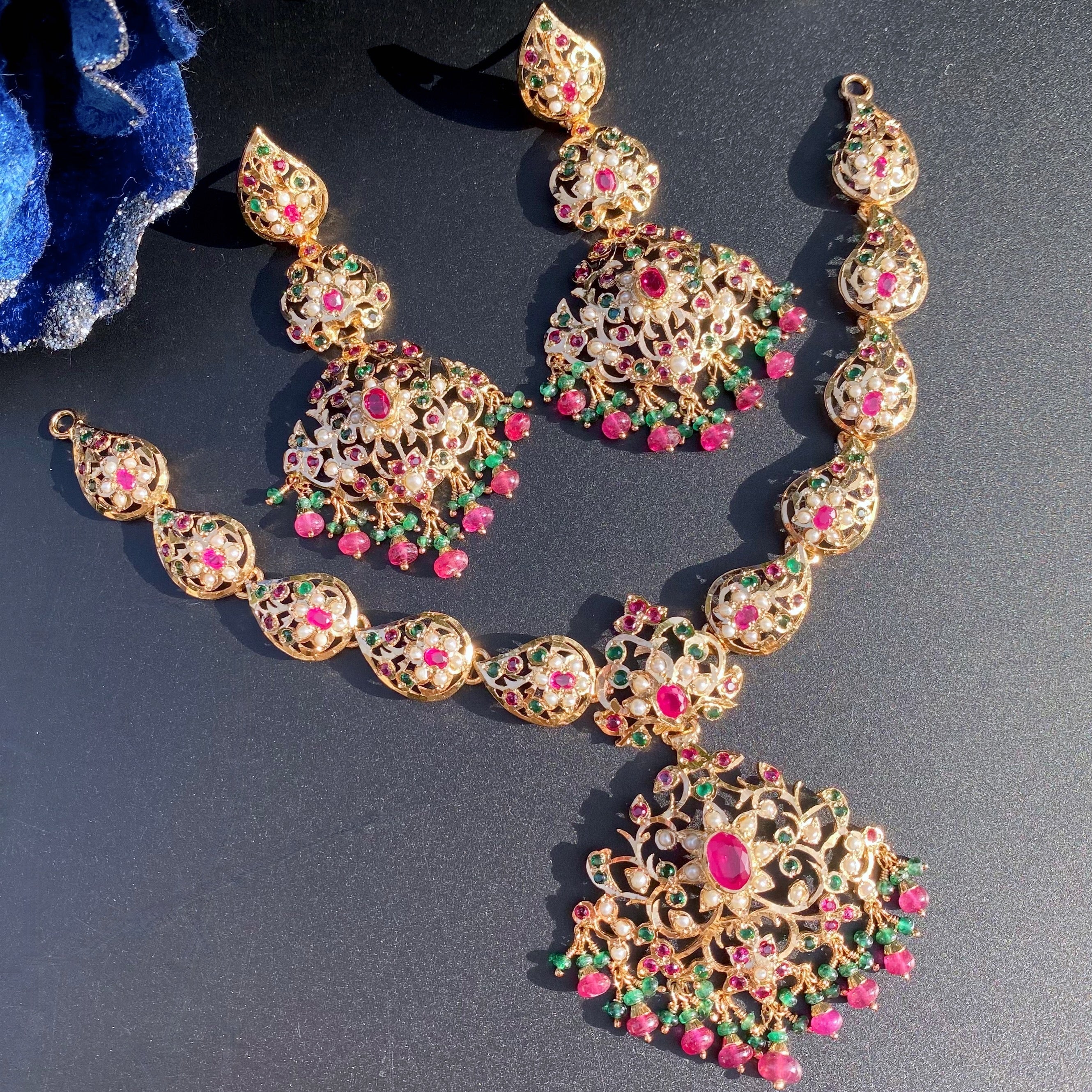 Classic Indian Necklace Set | Gold Plated on Silver NS 429