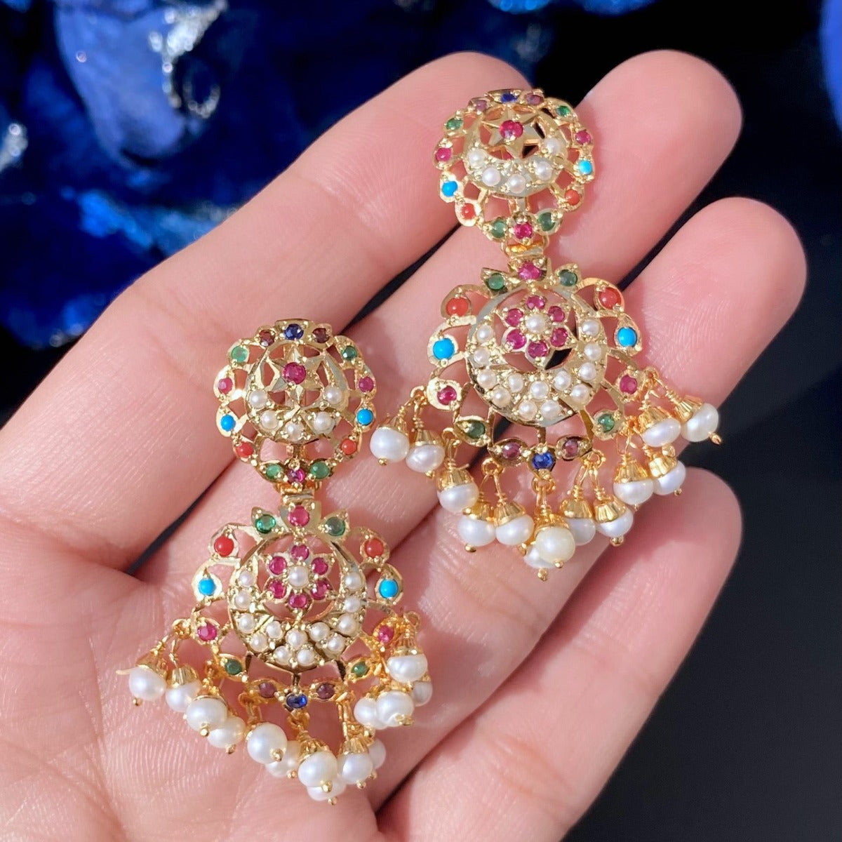 dainty navaratna earrings