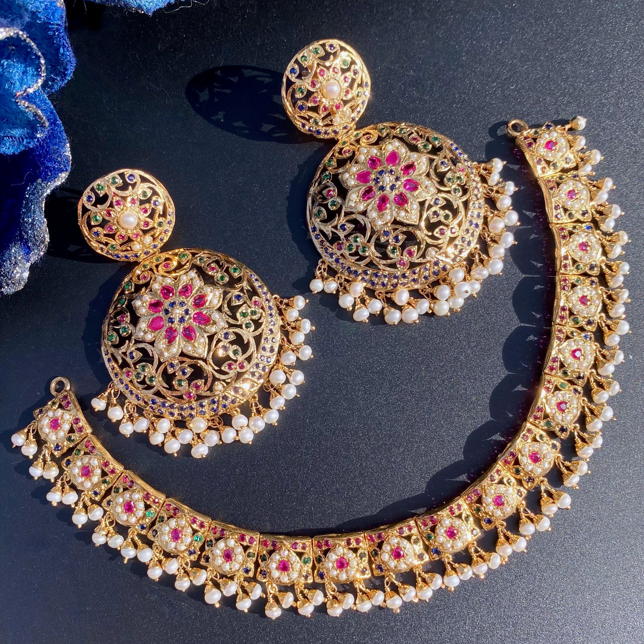 Elegant Jadau Set in Multicolor | Gold Plated Silver NS 431